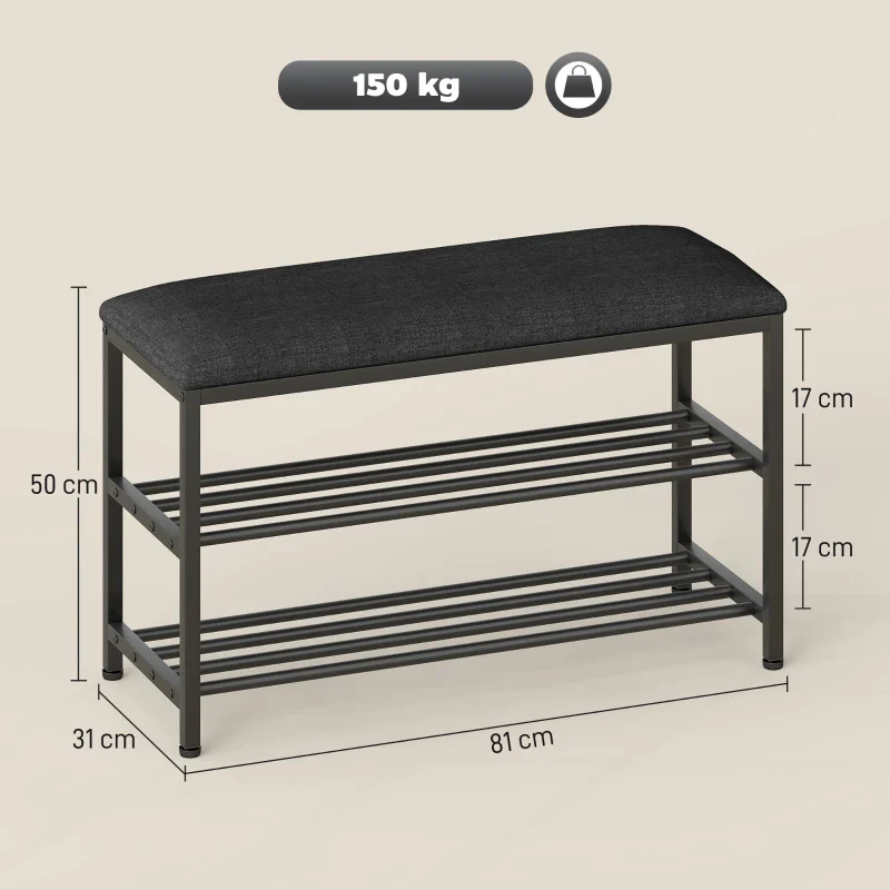 Shoe Bench with Seat, Storage & 2 Open Compartments - Black - Image 4