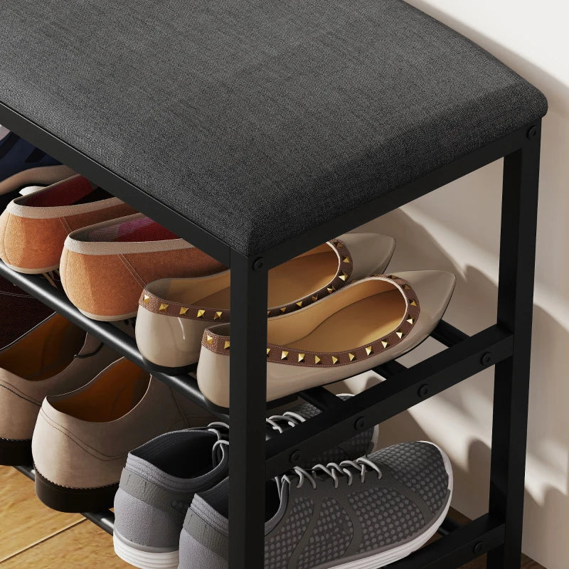 Shoe Bench with Seat, Storage & 2 Open Compartments - Black - Image 5