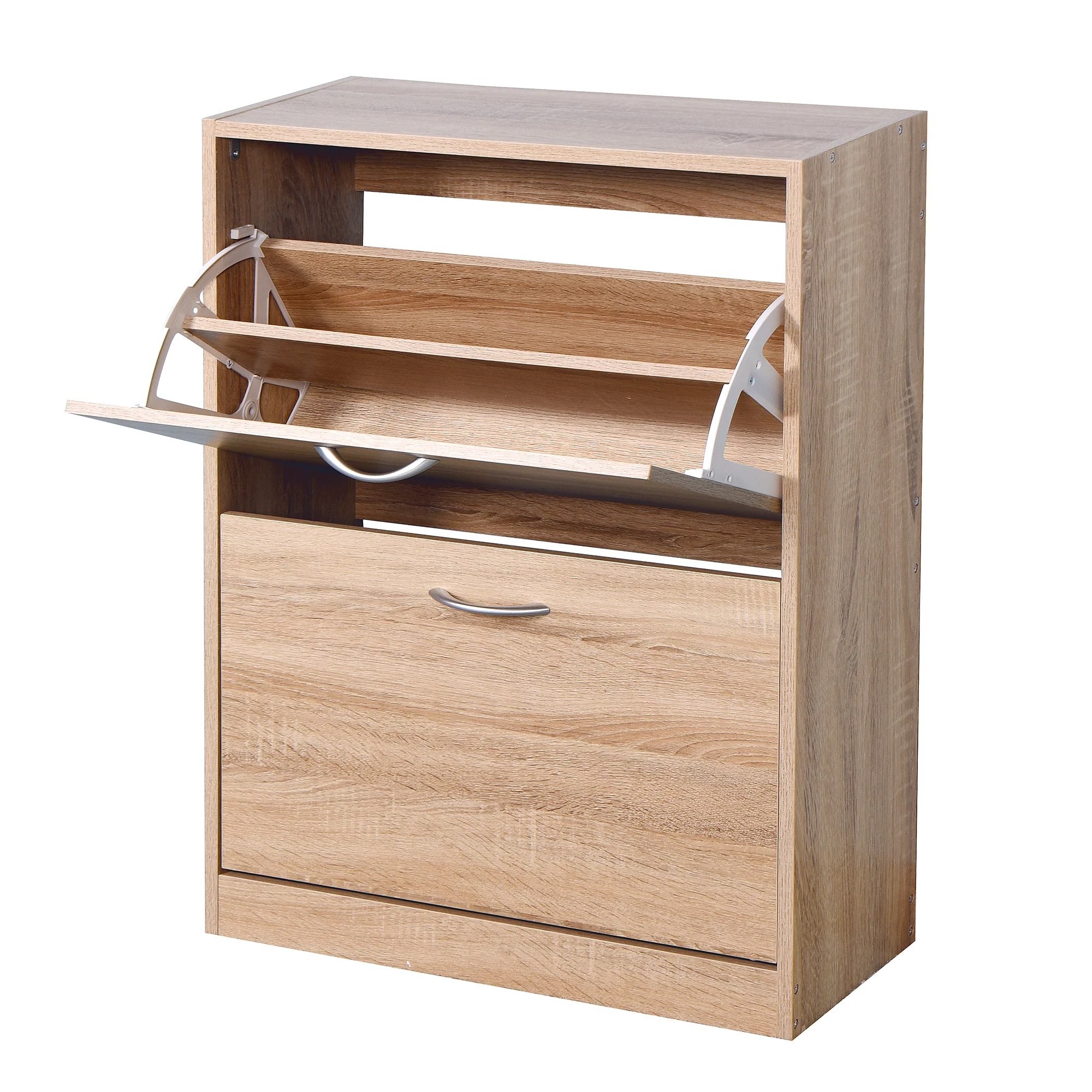 Shoe Cabinet 2 Hinged Doors Entryway Storage - Vintage Wood Grain - Image 5