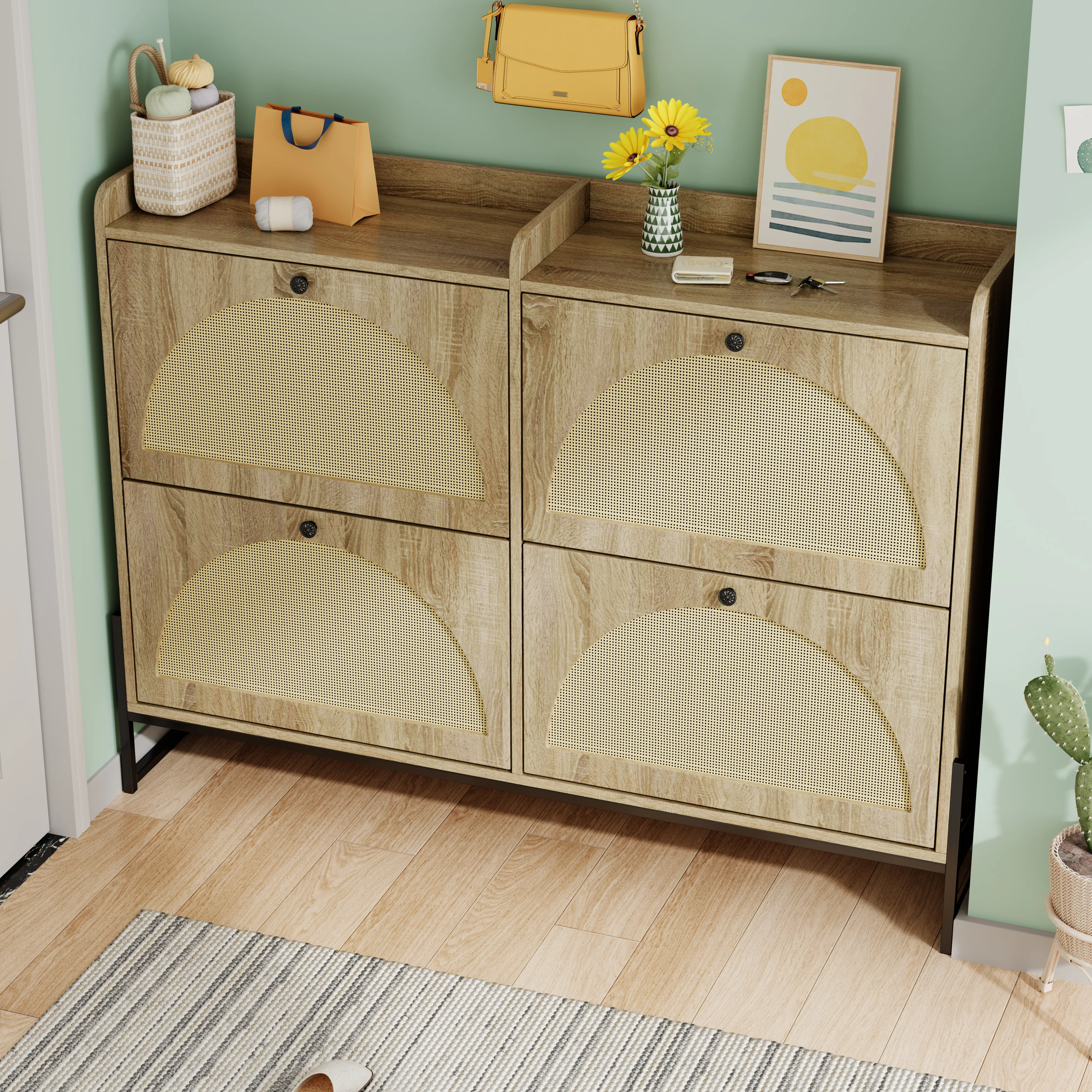 Shoe cabinet 4 flaps adjustable narrow for hallway - Image 3