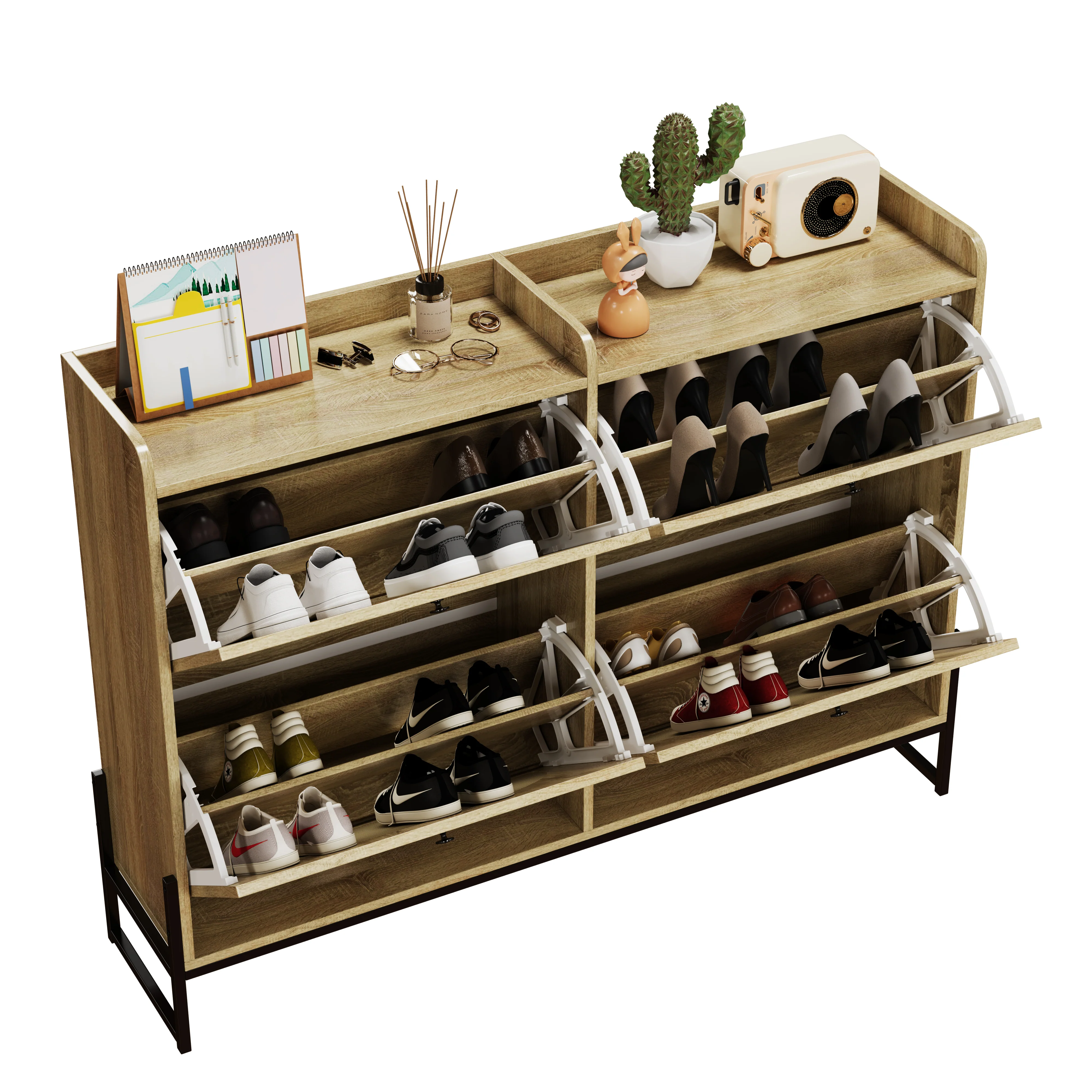 Shoe cabinet 4 flaps adjustable narrow for hallway - Image 8