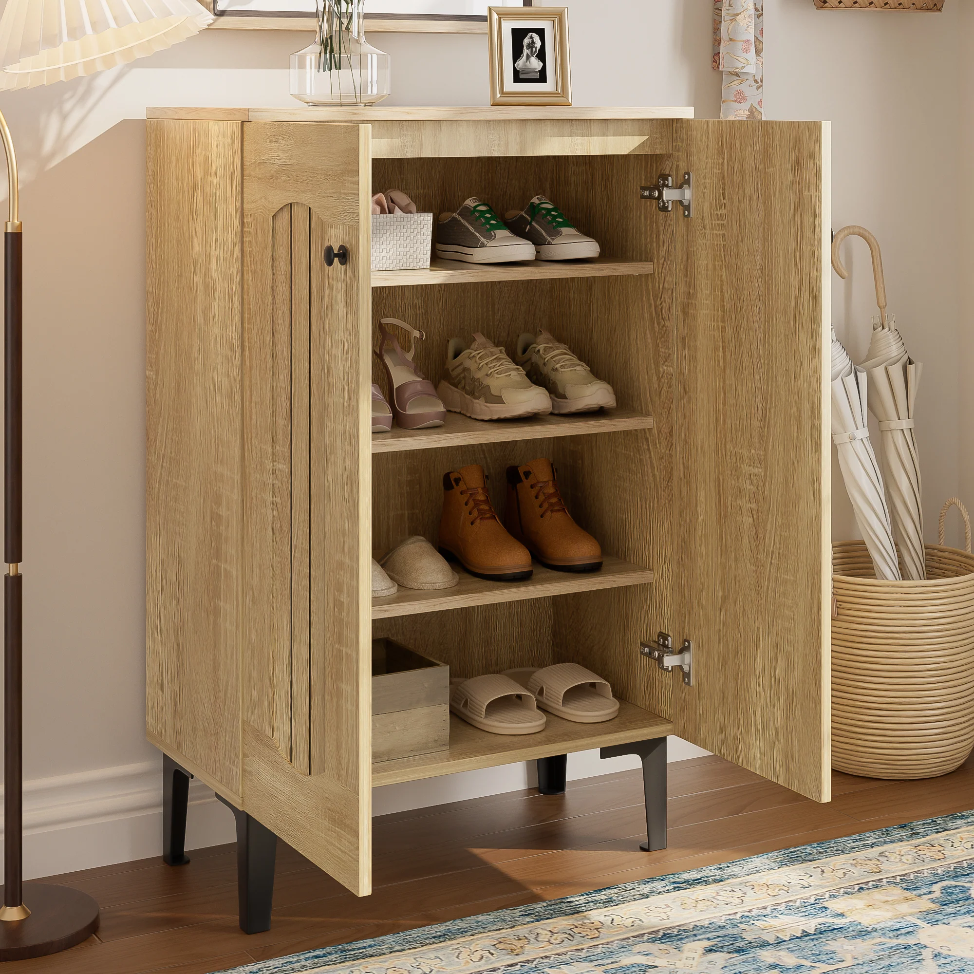 Shoe Cabinet Double Door Multi-Tier Storage - Decorative Shelf - Image 5
