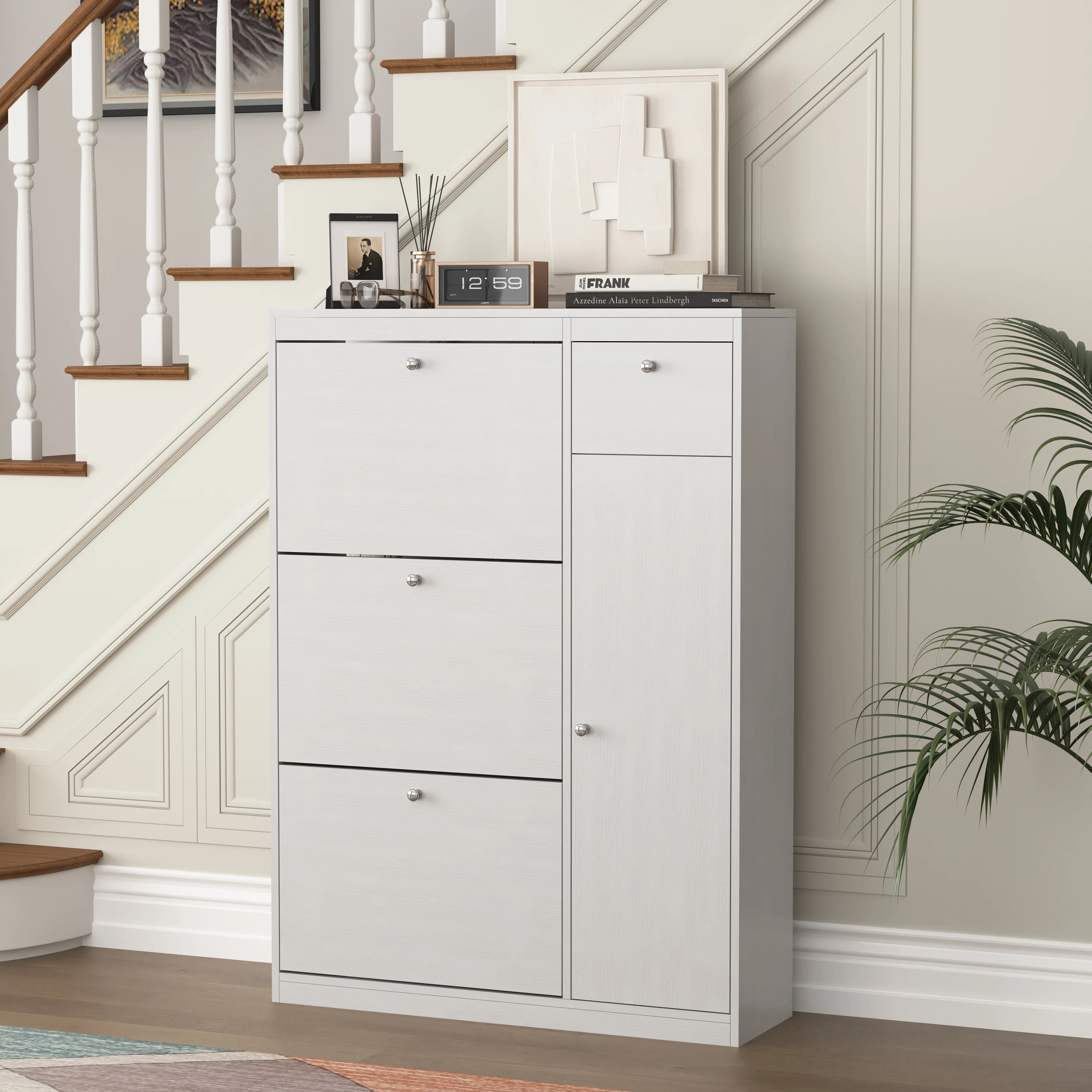 Shoe Cabinet Freestanding 3 Drop-Down Drawers Adjustable Shelf