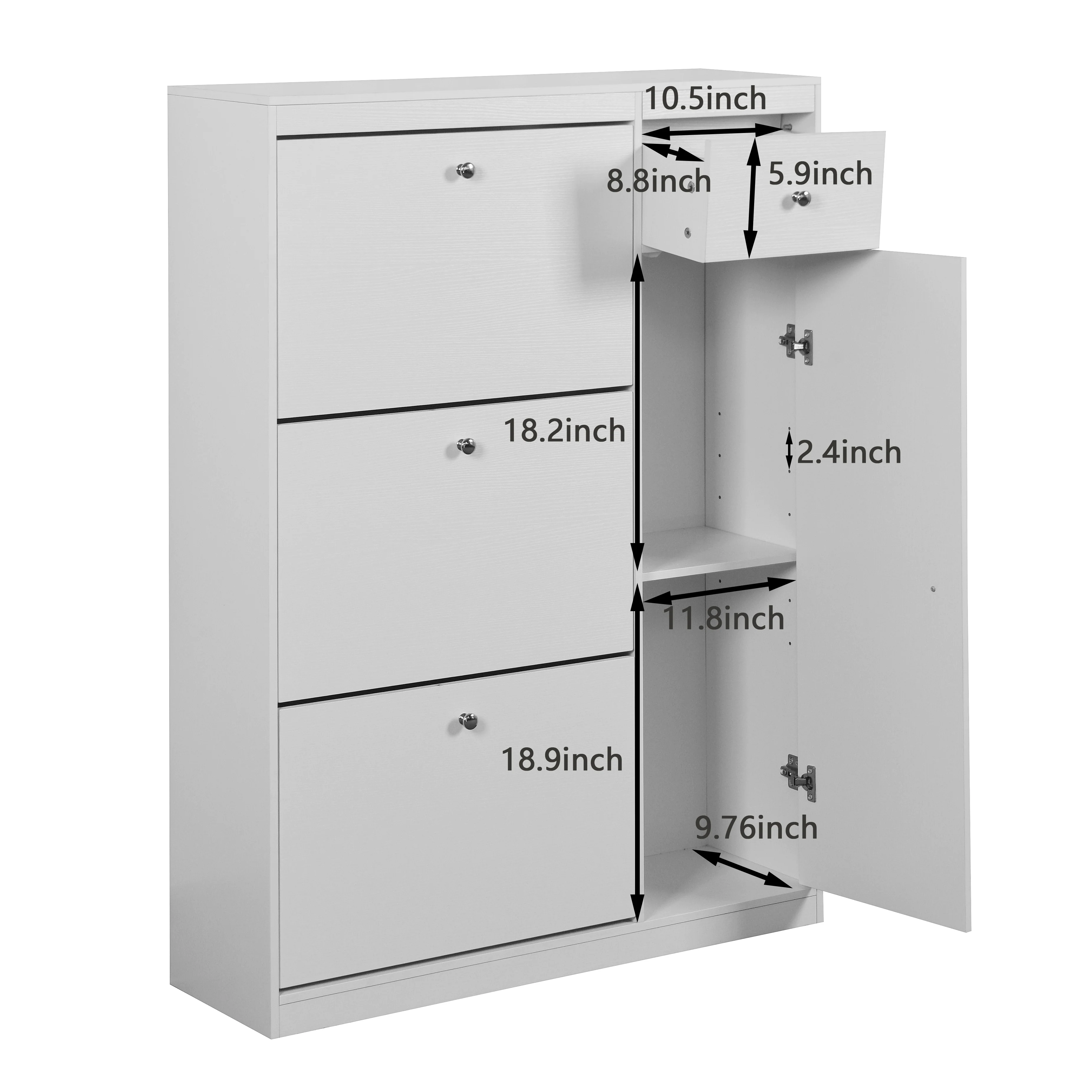 Shoe Cabinet Freestanding 3 Drop-Down Drawers Adjustable Shelf - Image 10