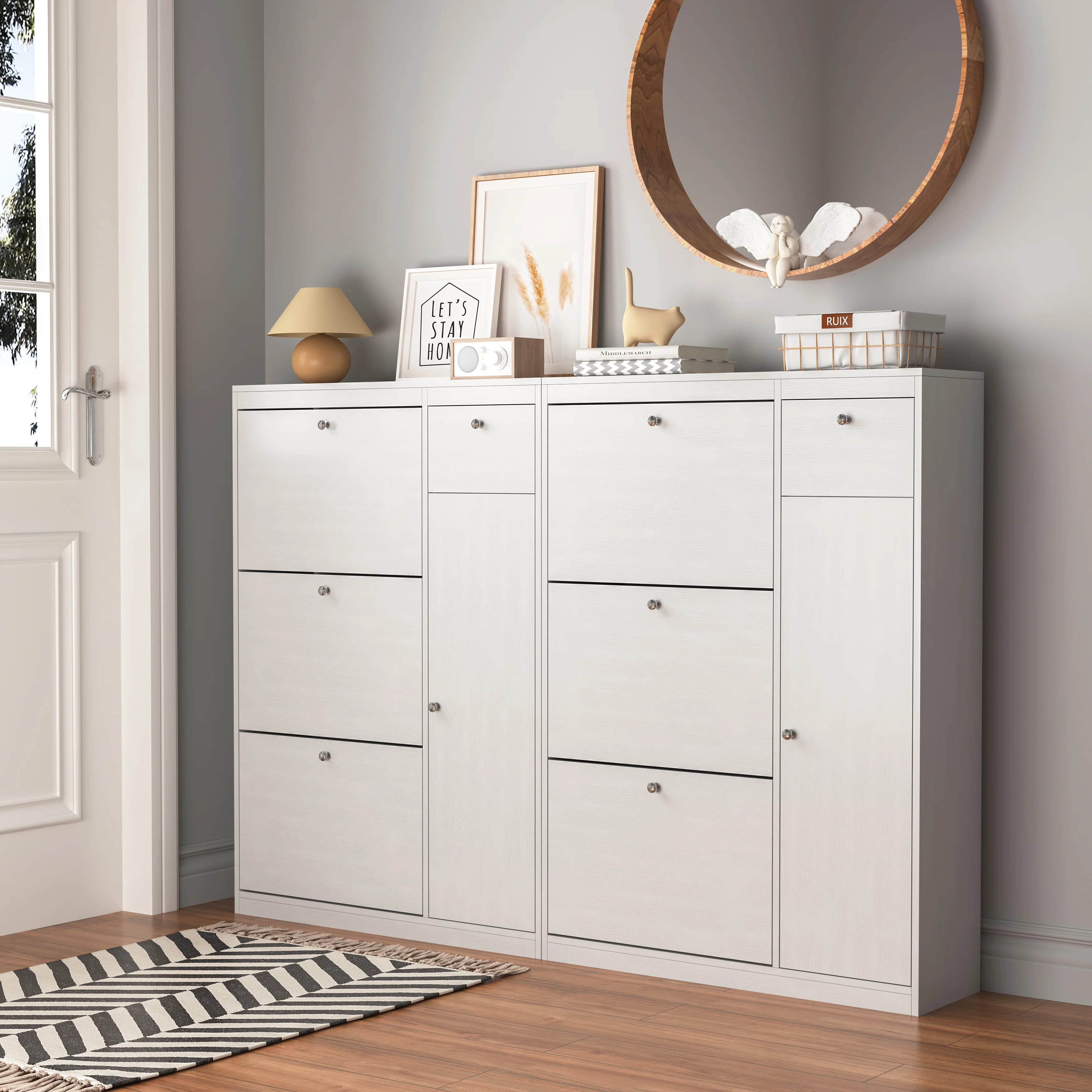 Shoe Cabinet Freestanding 3 Drop-Down Drawers Adjustable Shelf - Image 5