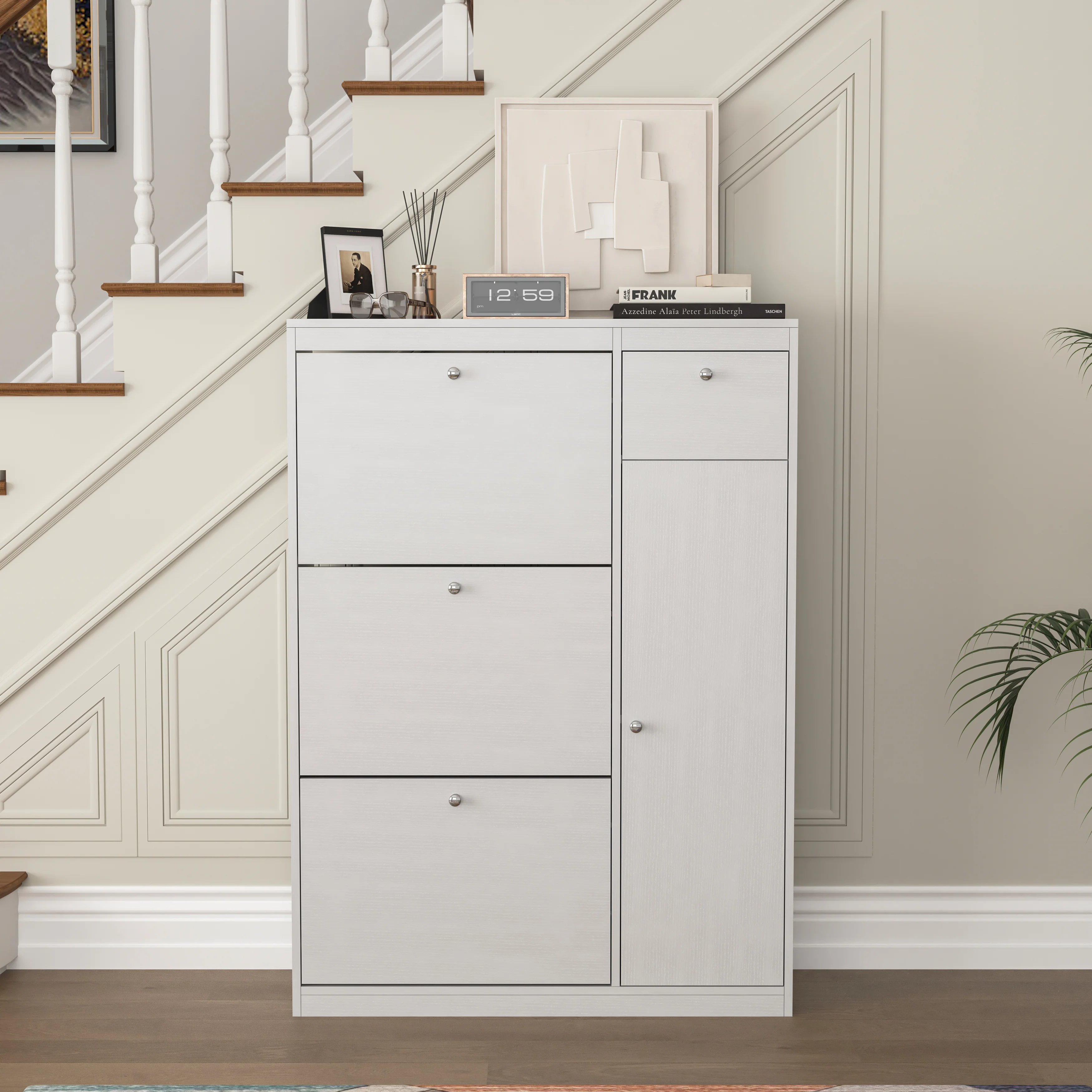 Shoe Cabinet Freestanding 3 Drop-Down Drawers Adjustable Shelf - Image 6