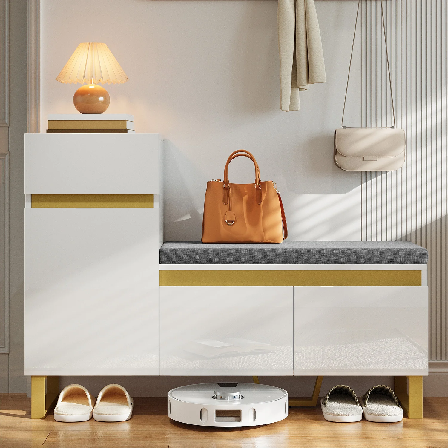 Shoe Cabinet Large Capacity Multi-Tier Entryway Storage Drawers and Doors - White
