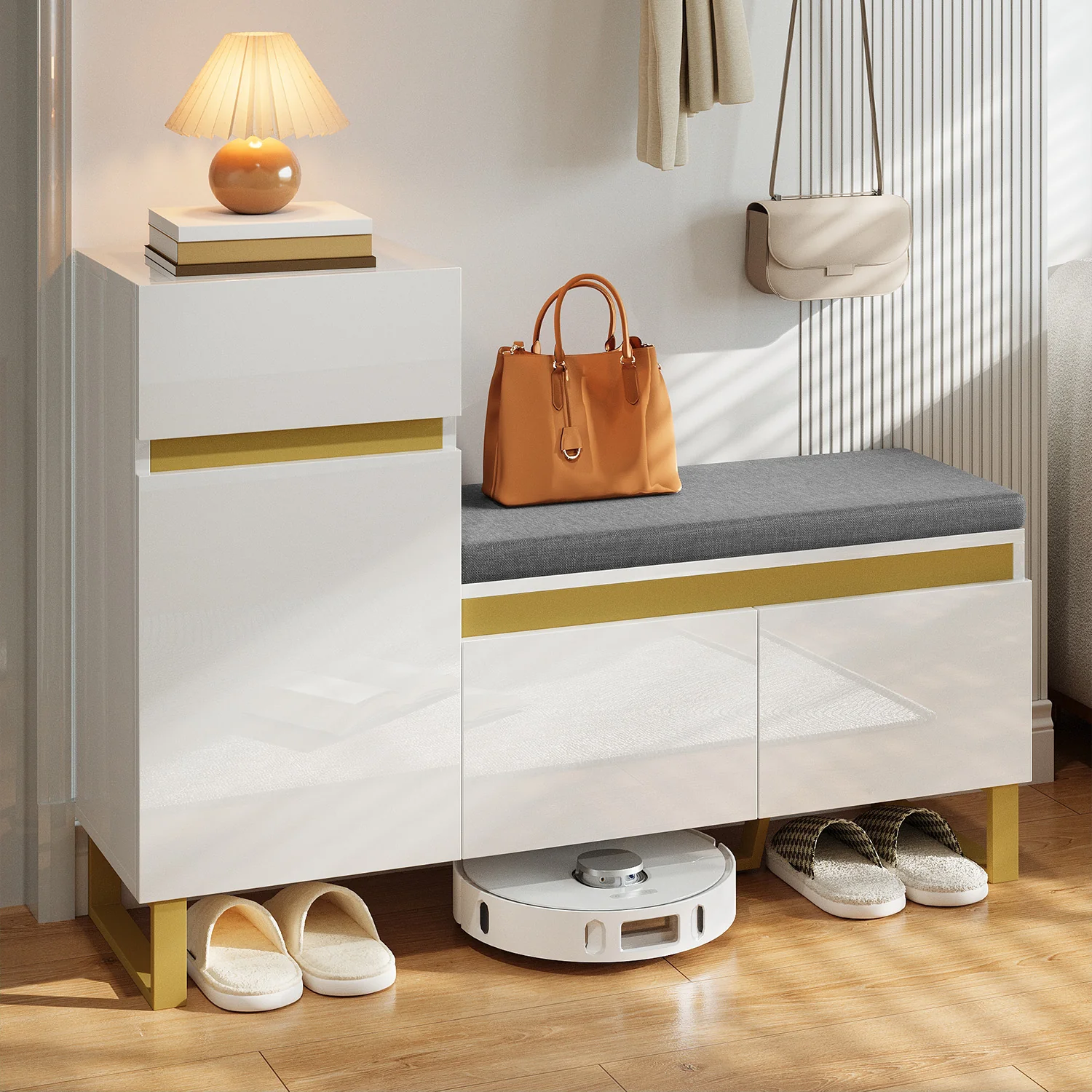 Shoe Cabinet Large Capacity Multi-Tier Entryway Storage Drawers and Doors - White - Image 10