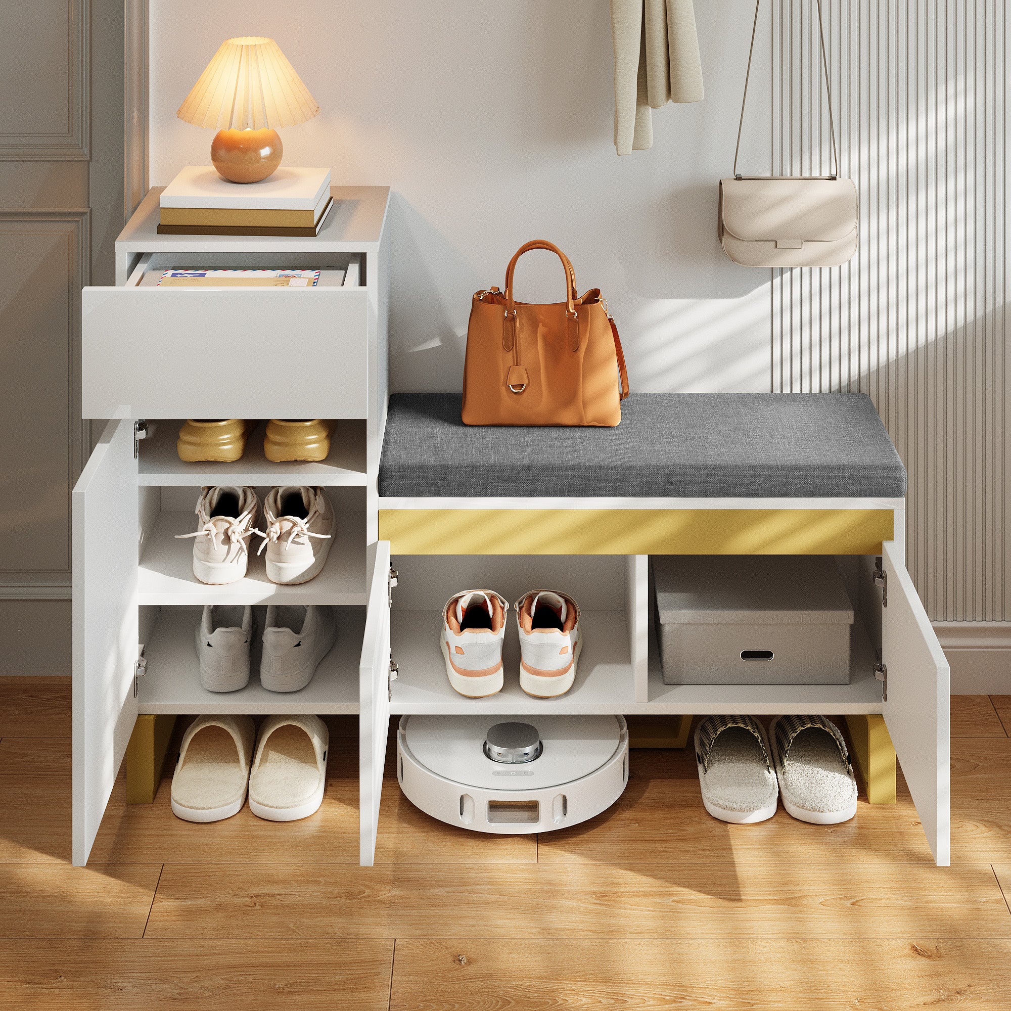 Shoe Cabinet Large Capacity Multi-Tier Entryway Storage Drawers and Doors - White - Image 3