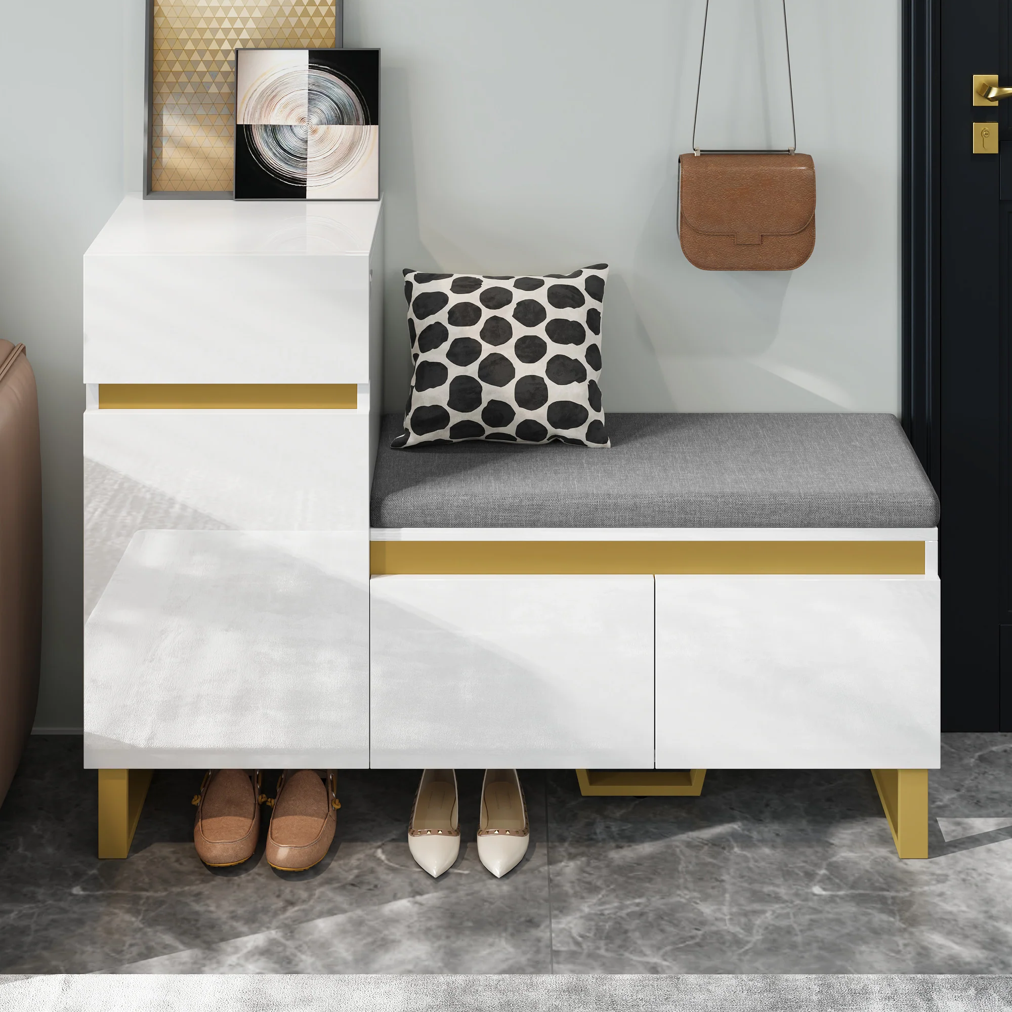 Shoe Cabinet Large Capacity Multi-Tier Entryway Storage Drawers and Doors - White - Image 5