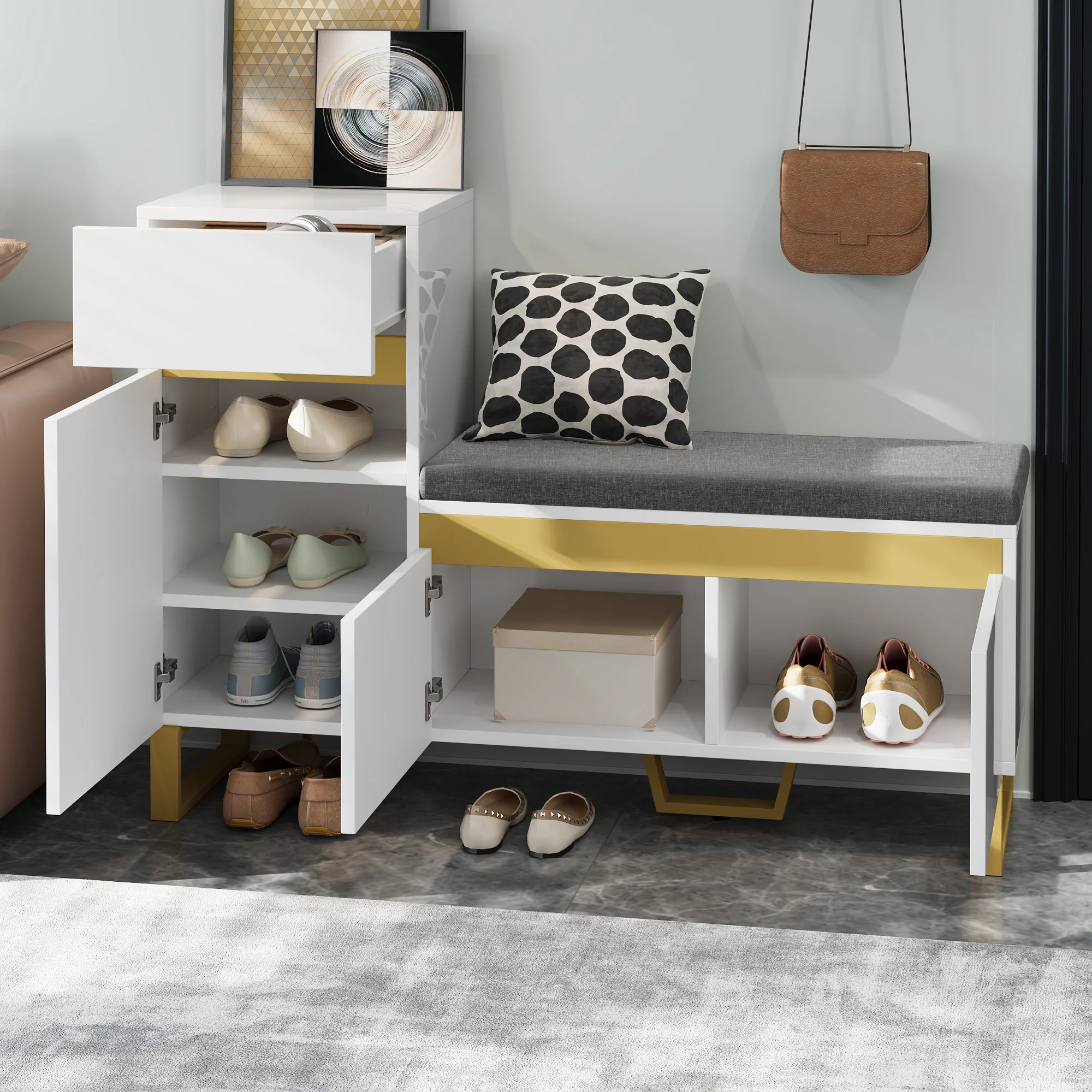 Shoe Cabinet Large Capacity Multi-Tier Entryway Storage Drawers and Doors - White - Image 6