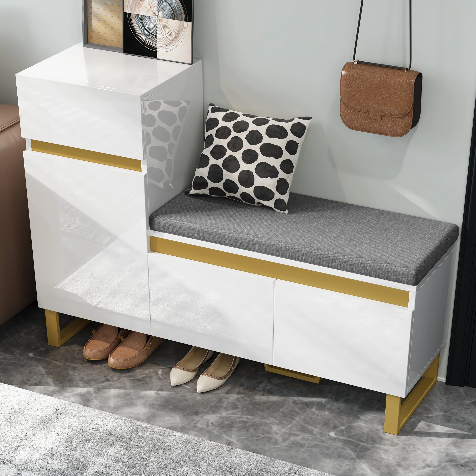 Shoe Cabinet Large Capacity Multi-Tier Entryway Storage Drawers and Doors - White - Image 7