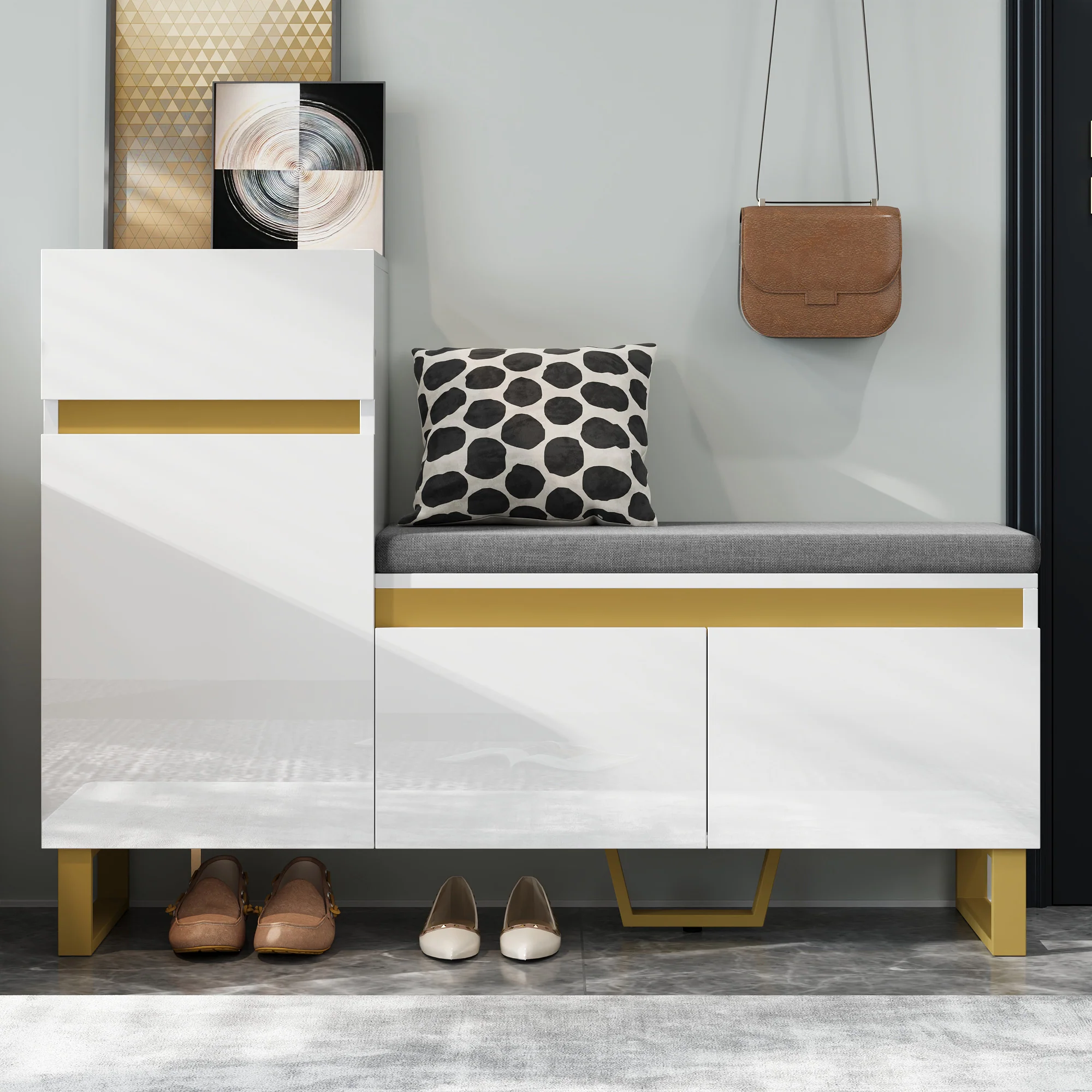 Shoe Cabinet Large Capacity Multi-Tier Entryway Storage Drawers and Doors - White - Image 8