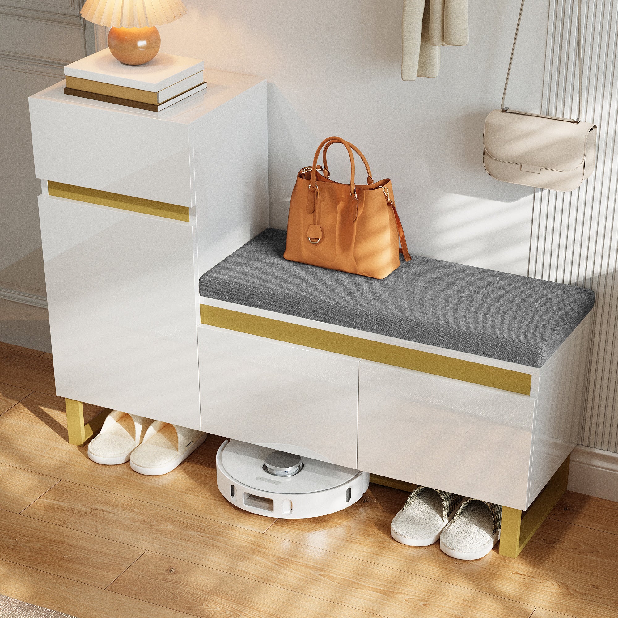 Shoe Cabinet Large Capacity Multi-Tier Entryway Storage Drawers and Doors - White - Image 9