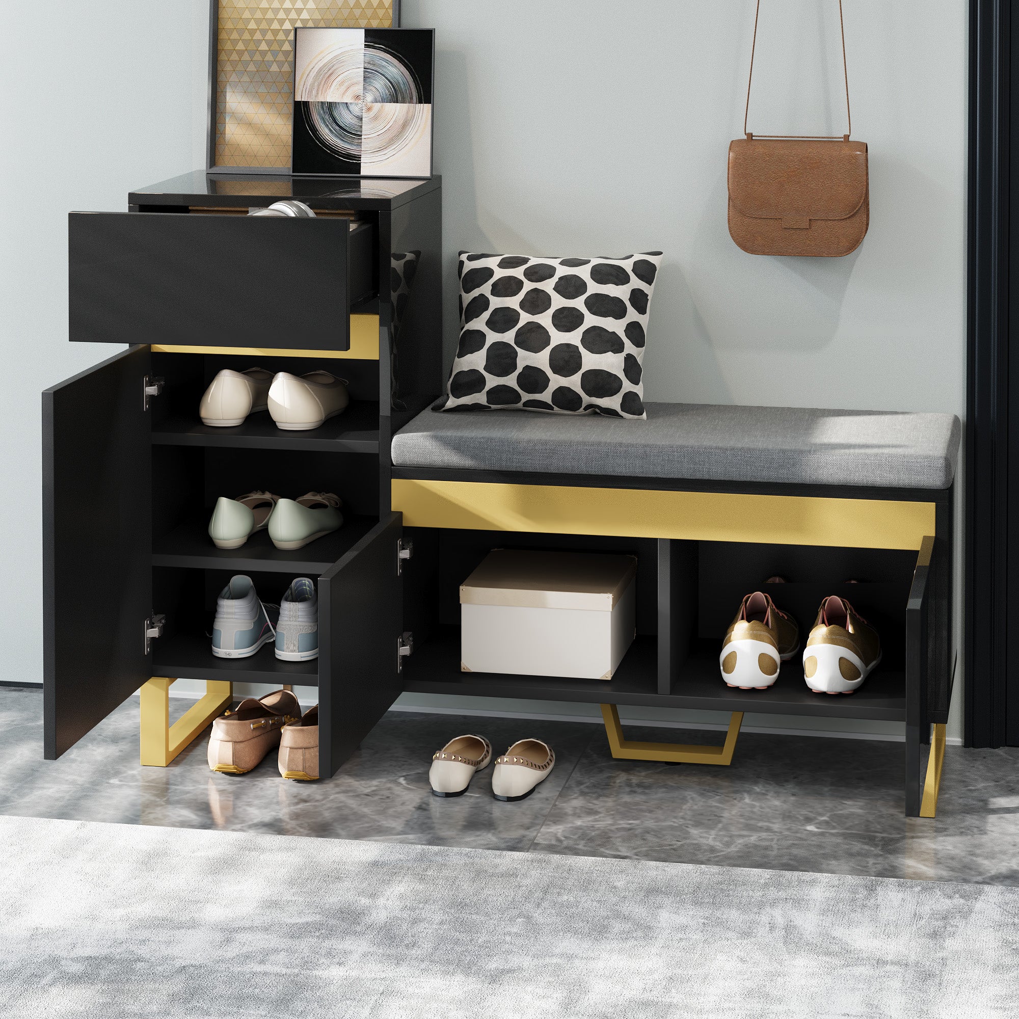Shoe Cabinet Large Capacity Multi-Tier Storage with Drawers and Doors Entryway Organizer - Image 8