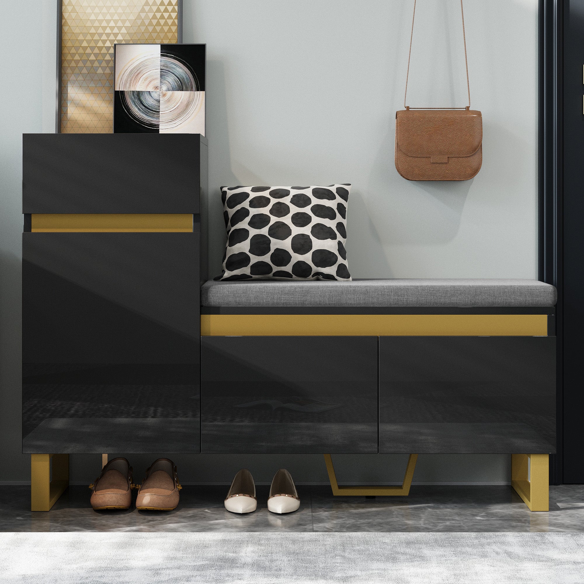 Shoe Cabinet Large Capacity Multi-Tier Storage with Drawers and Doors Entryway Organizer - Image 9