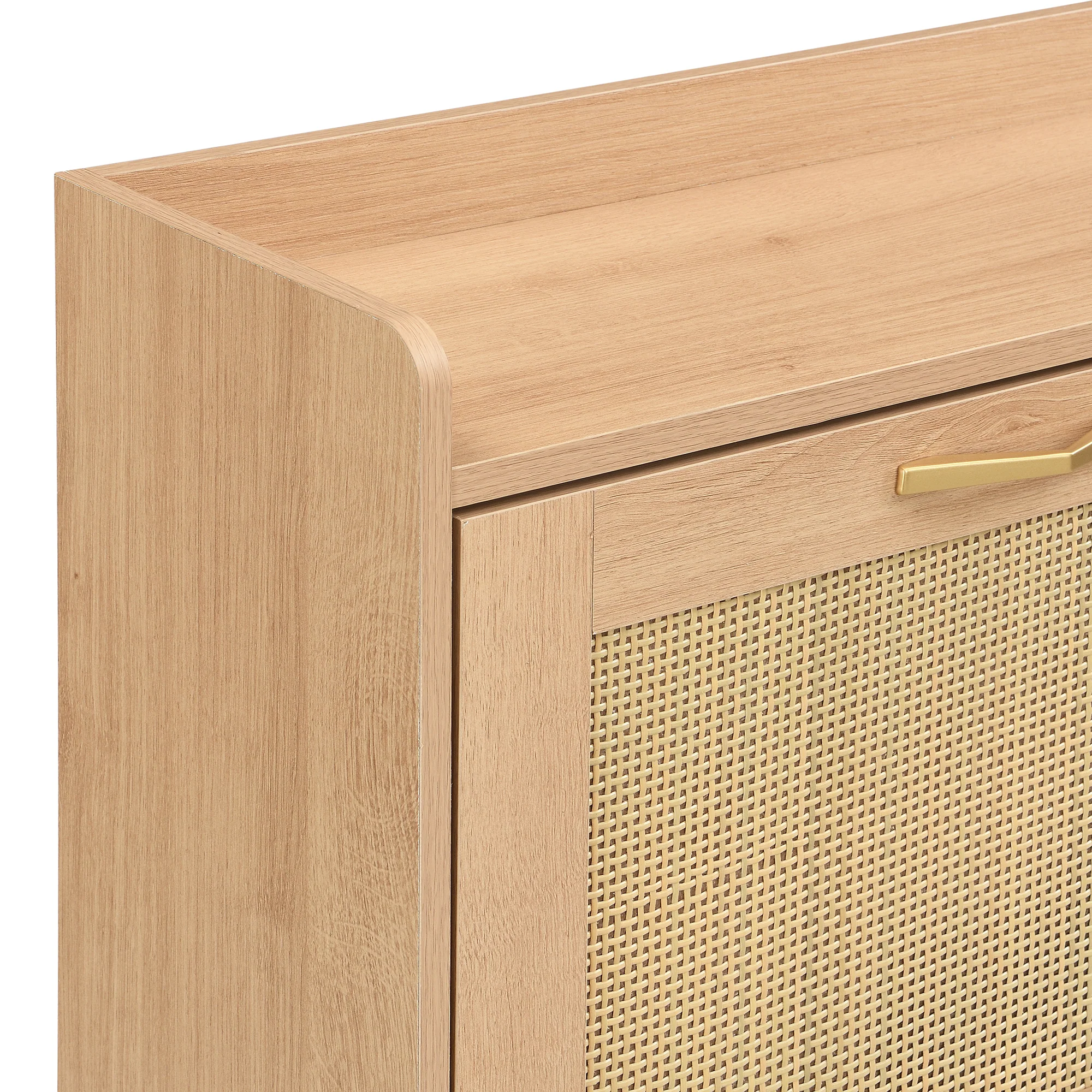 Shoe Cabinet Rattan Doors 4 Doors Metal Frame - Wood - Image 10