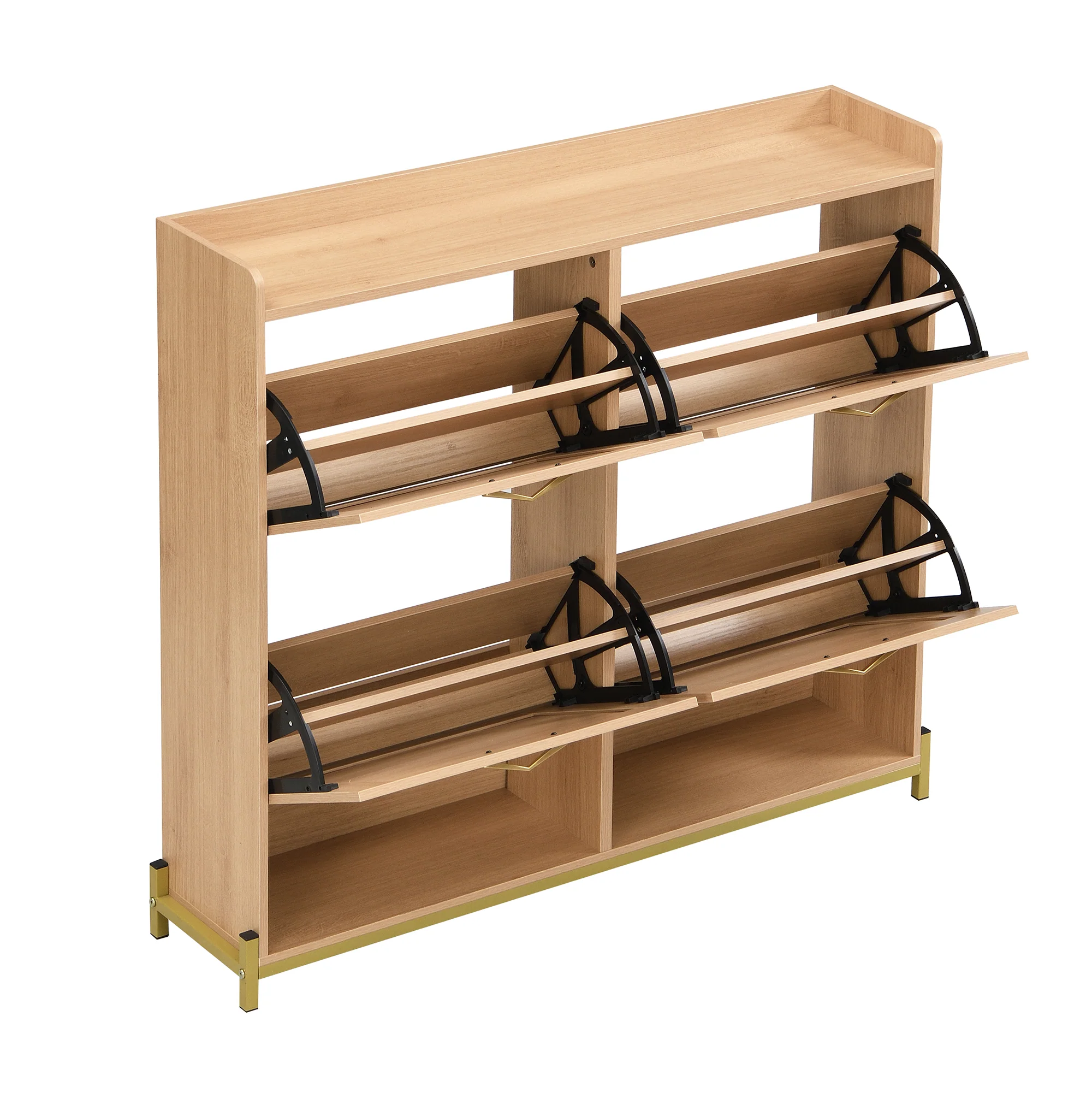 Shoe Cabinet Rattan Doors 4 Doors Metal Frame - Wood - Image 9