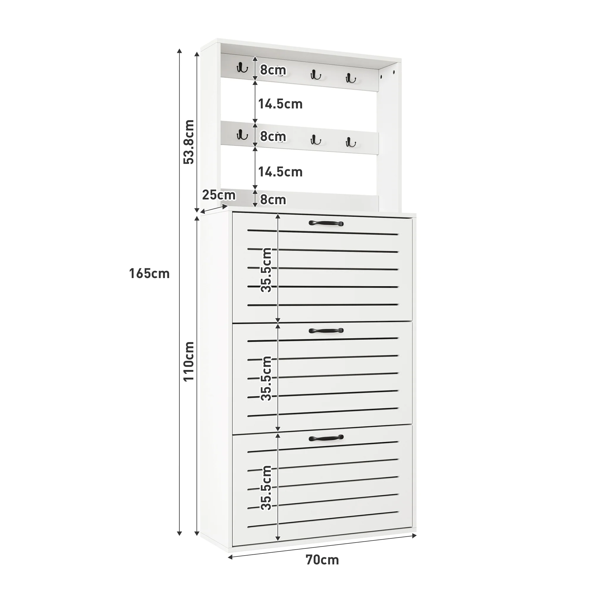 Shoe Cabinet with 3 Doors, Hooks, 15 Pairs Capacity - Image 5