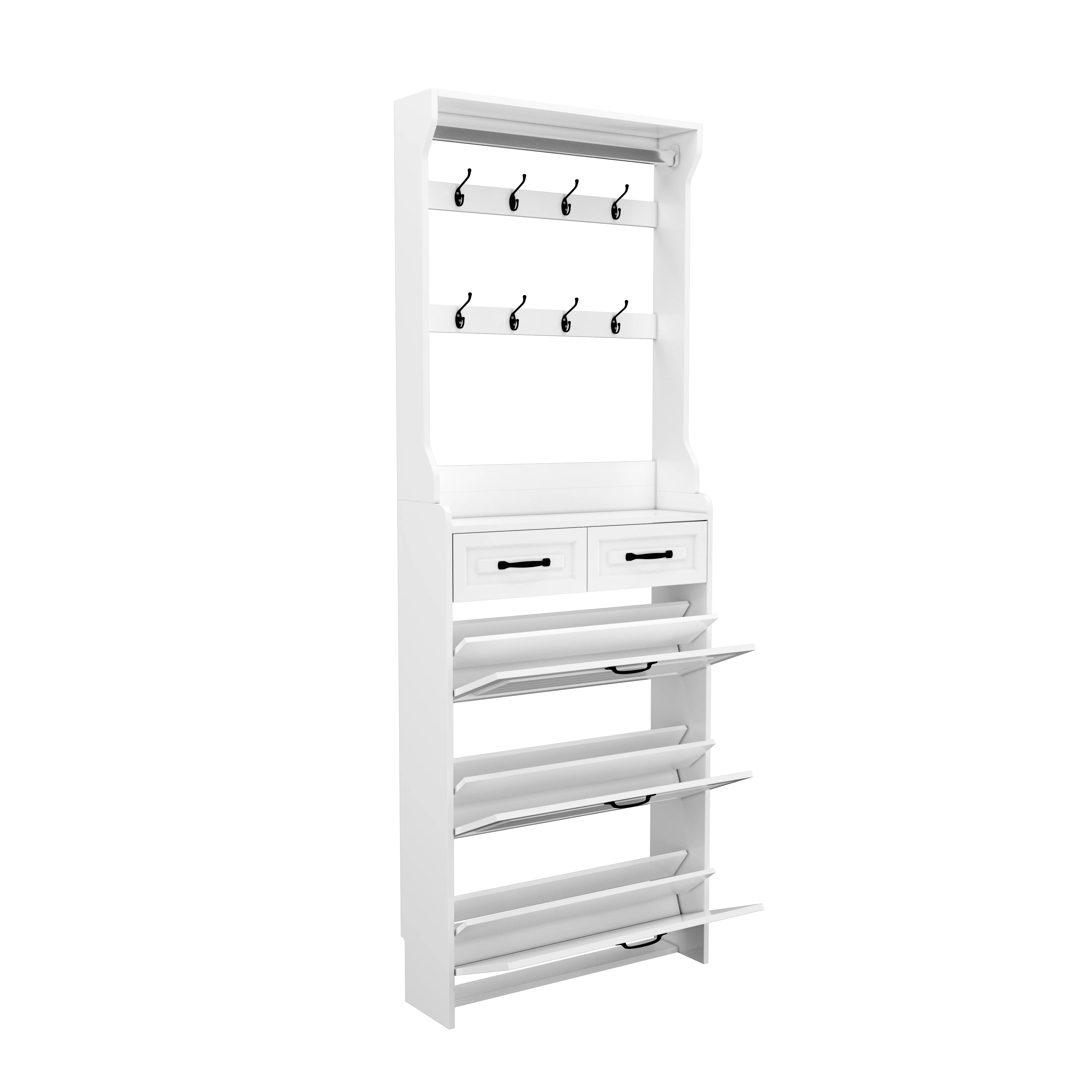 Shoe Cabinet with Hanger, 3 Doors & 2 Drawers - White - Image 6