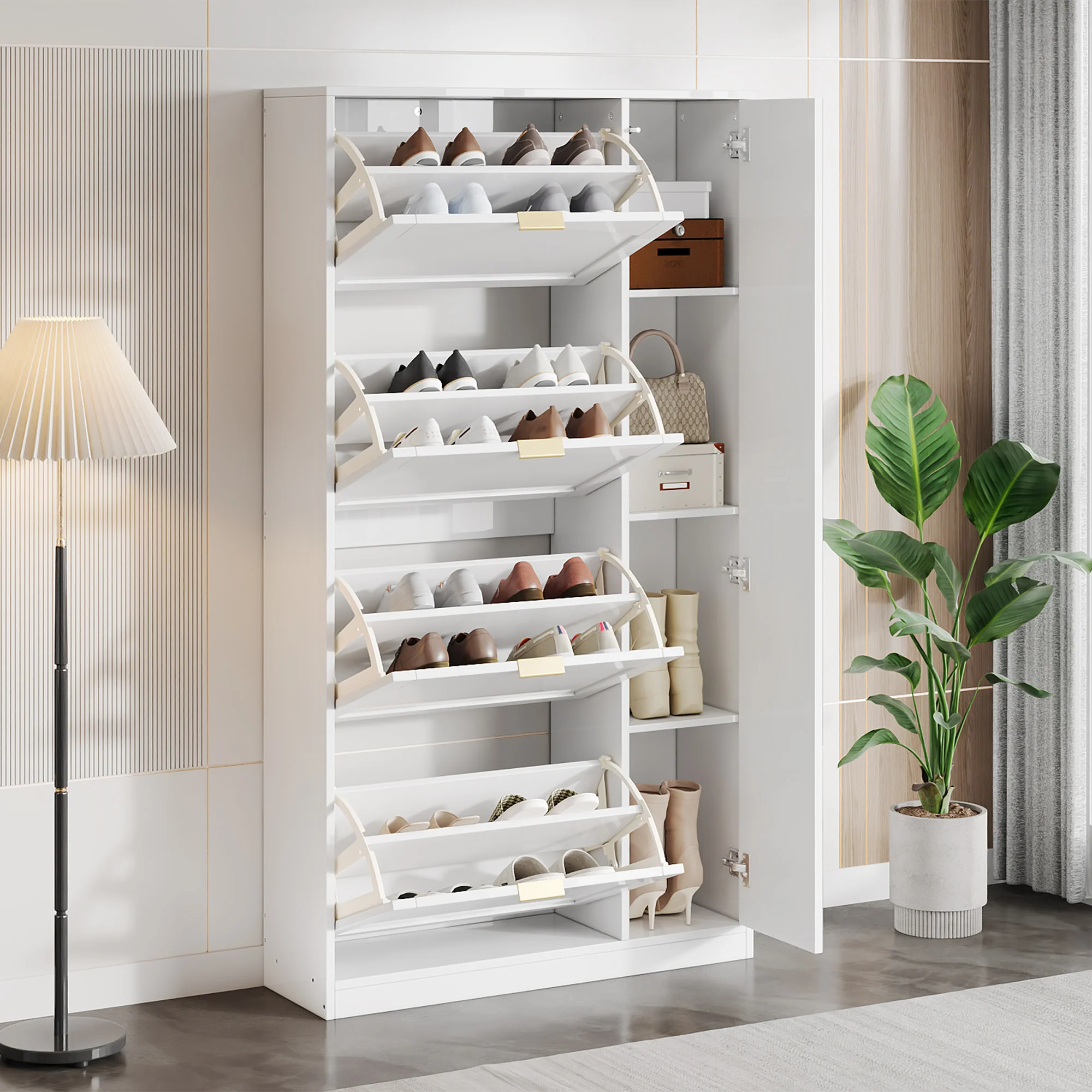 Shoe Cabinet with Mirror 4 Drawers Adjustable Shelf 80x147x24cm - White