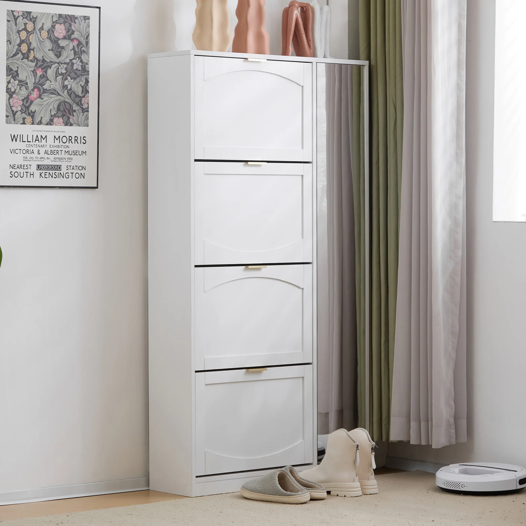 Shoe Cabinet with Mirror 4 Drawers Adjustable Shelf 80x147x24cm - White - Image 6