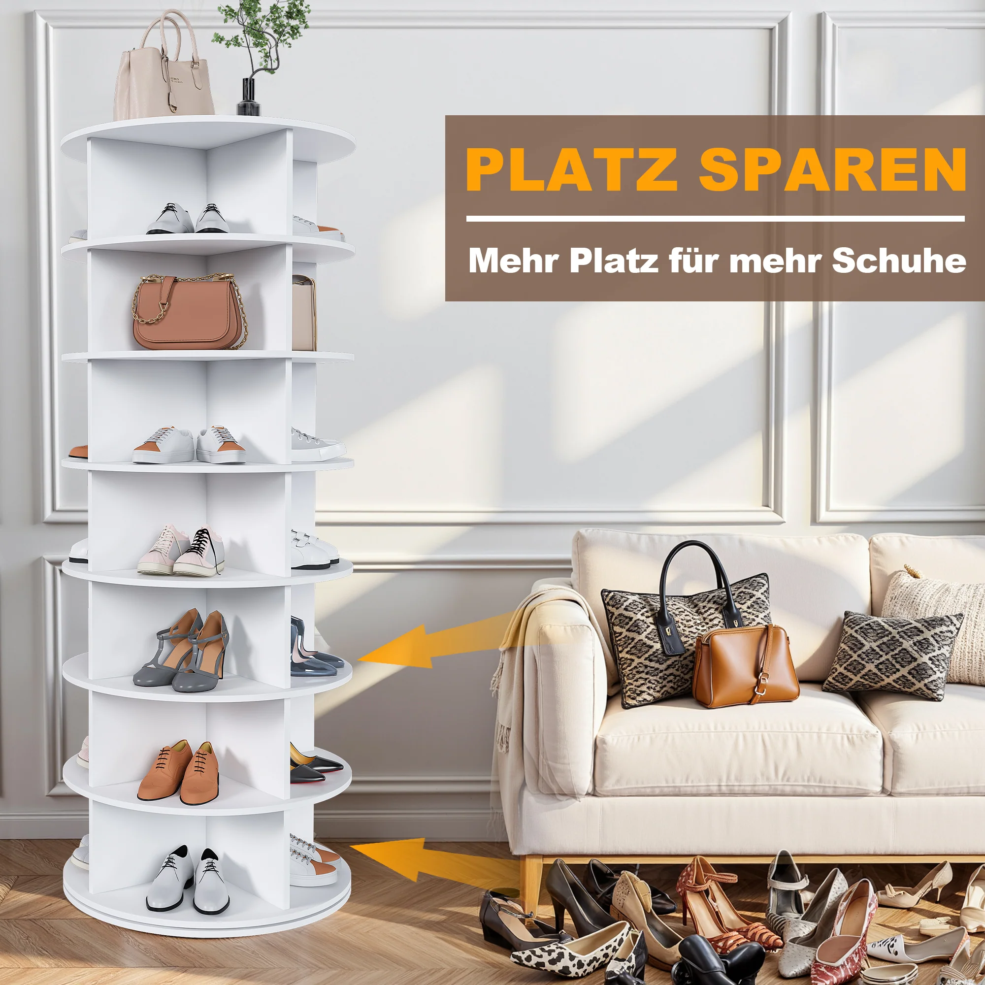 Shoe Rack Tower 7-Tier 360° Rotatable 28 Pairs - White - Image 7