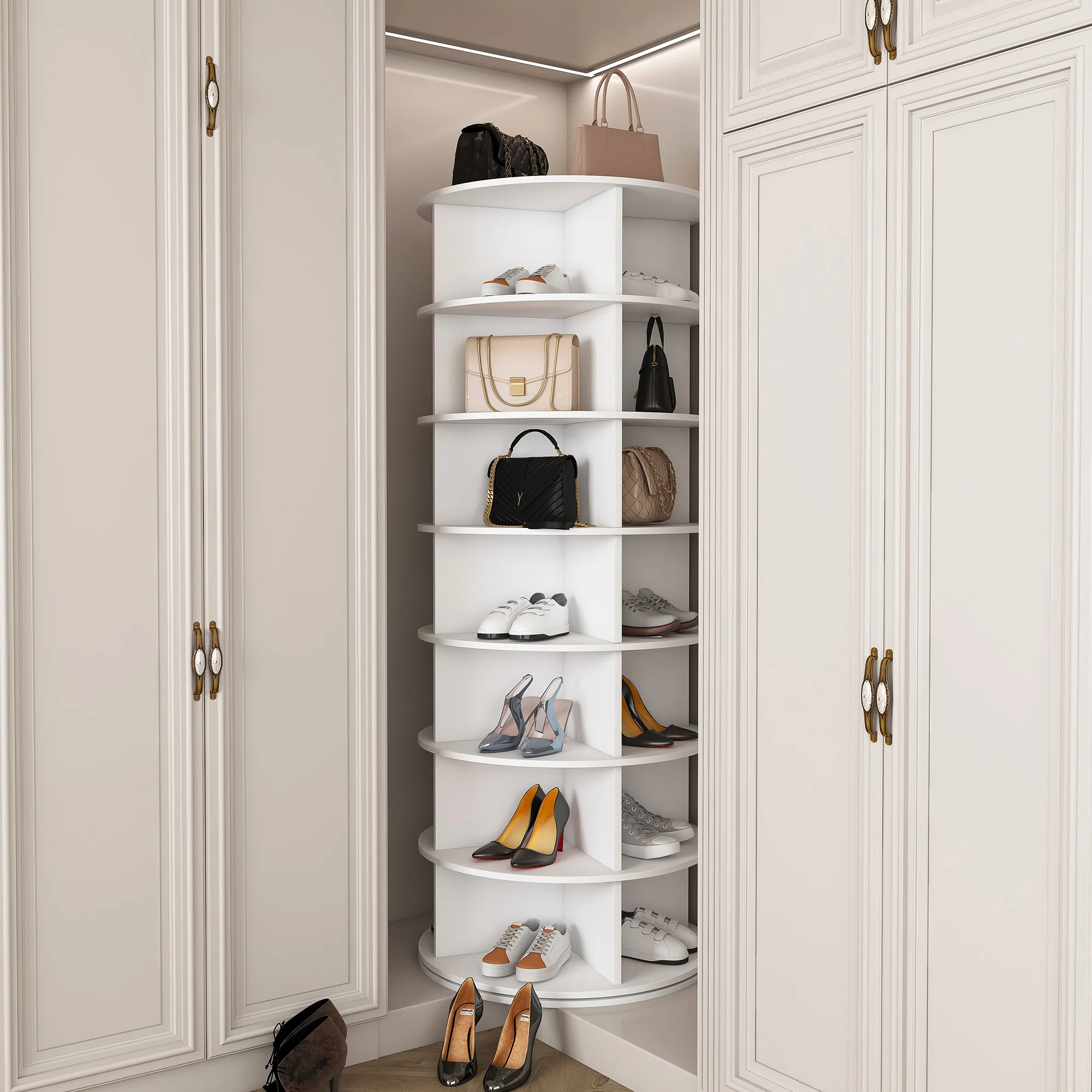 Shoe Rack Tower 7-Tier 360° Rotatable 28 Pairs - White - Image 8