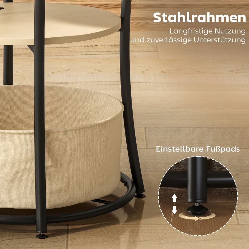 Side Table 3-Tier Charging Station Storage Bag Shelf - Natural Wood - Image 7