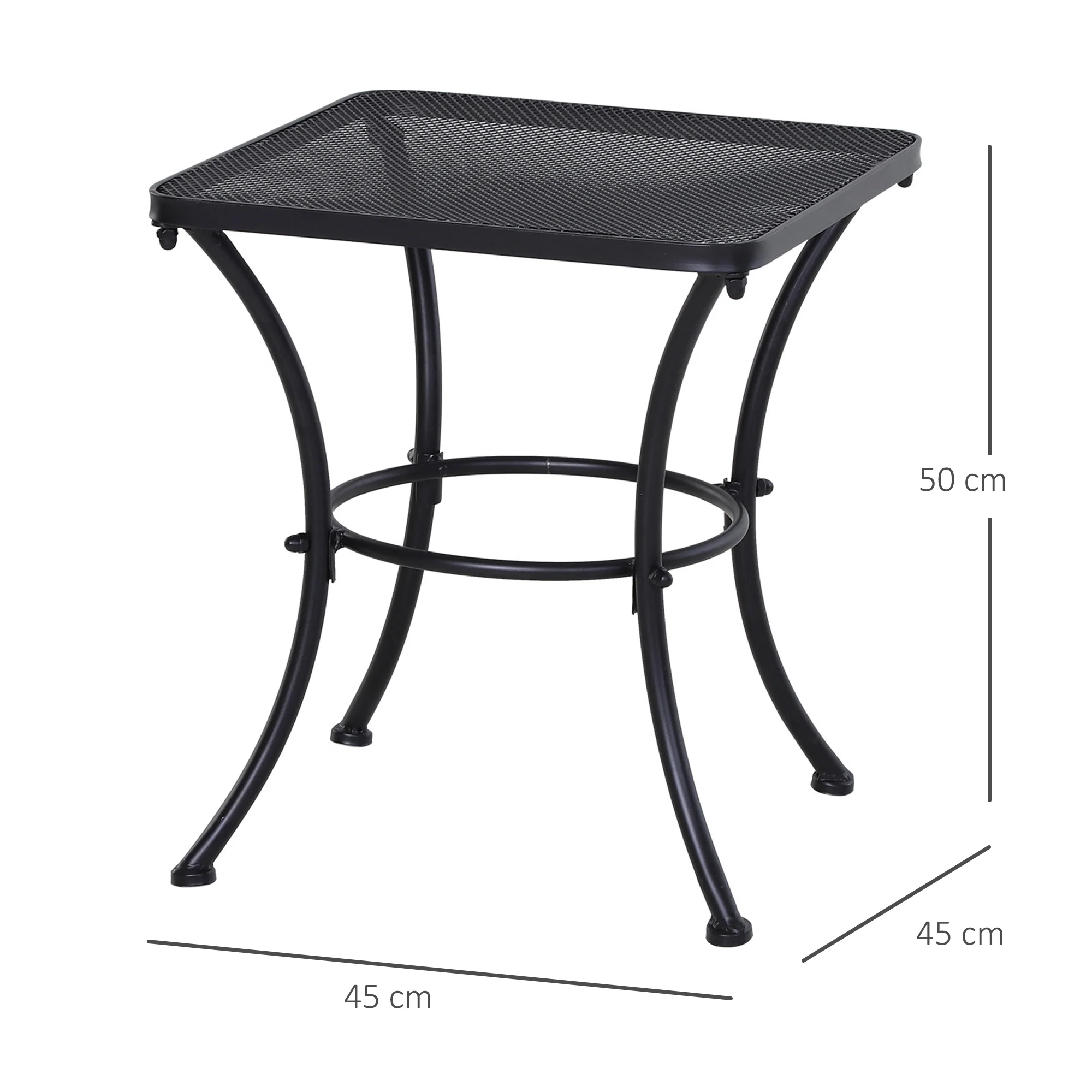 Side Table, Garden/Balcony Coffee Table 45x45x50cm, Metal Black - Image 4