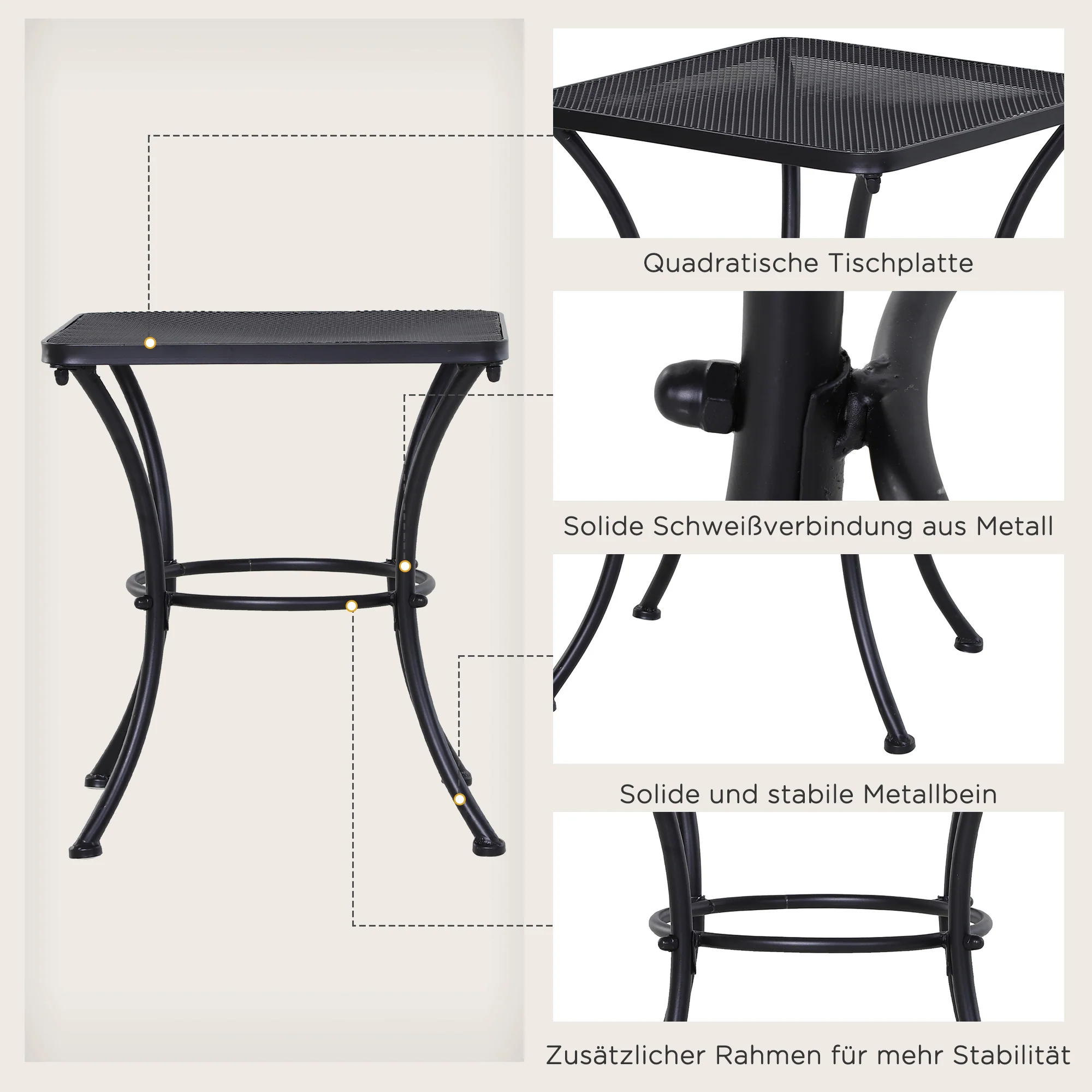 Side Table, Garden/Balcony Coffee Table 45x45x50cm, Metal Black - Image 6