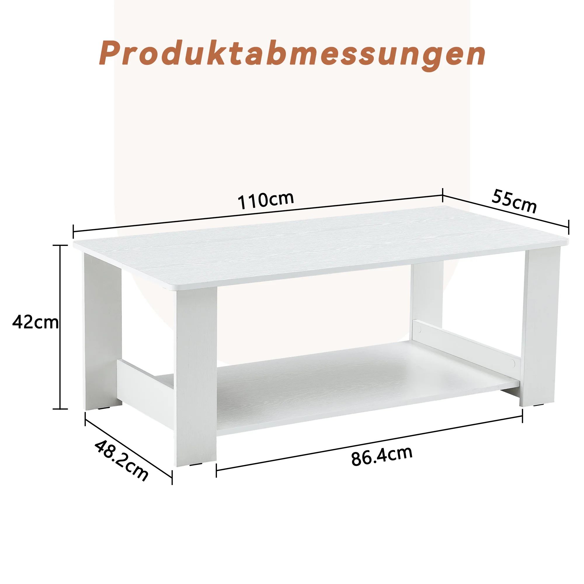 Side Table Modern Simple 110x55x42cm 2-Tier Storage White Wood Grain - Image 4