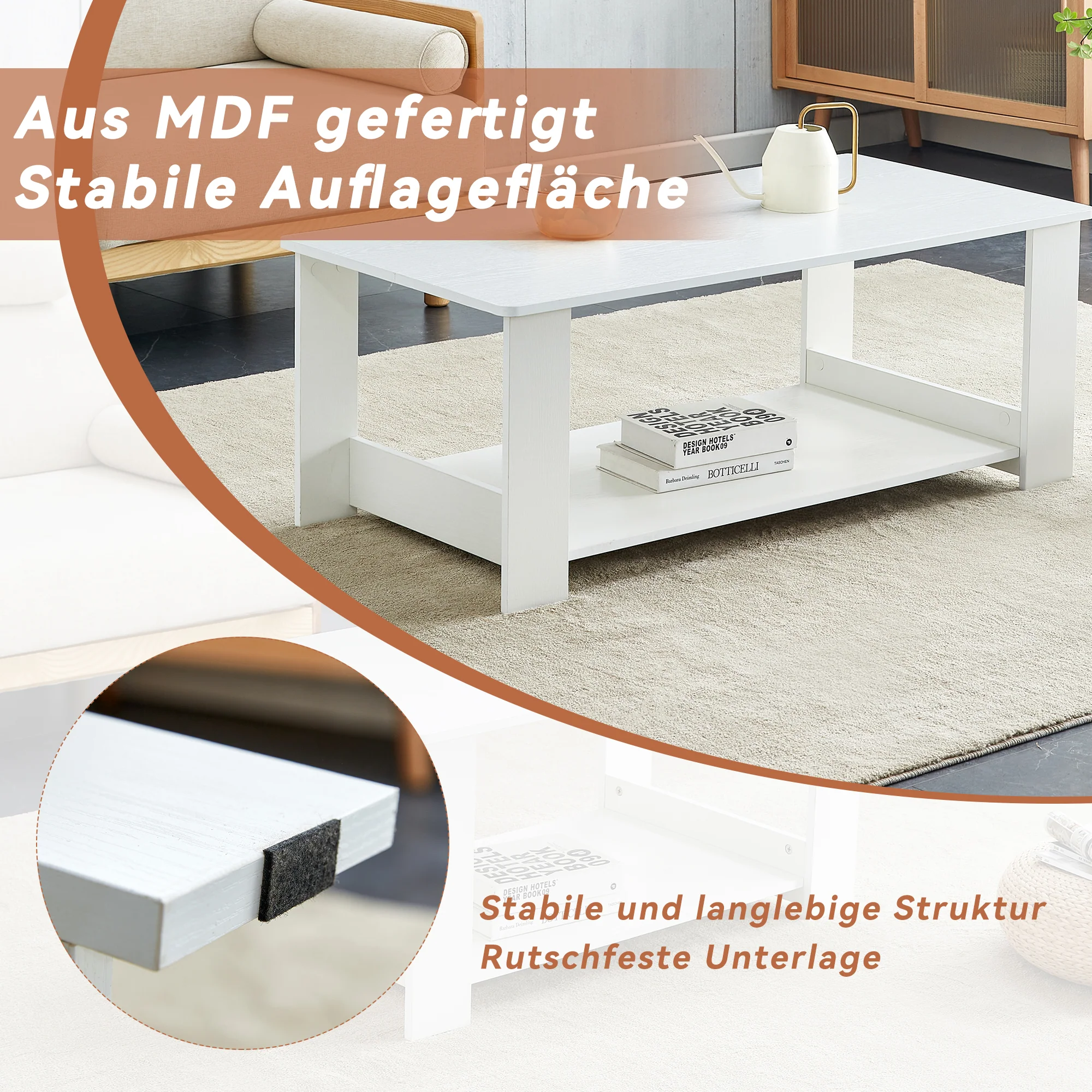 Side Table Modern Simple 110x55x42cm 2-Tier Storage White Wood Grain - Image 5