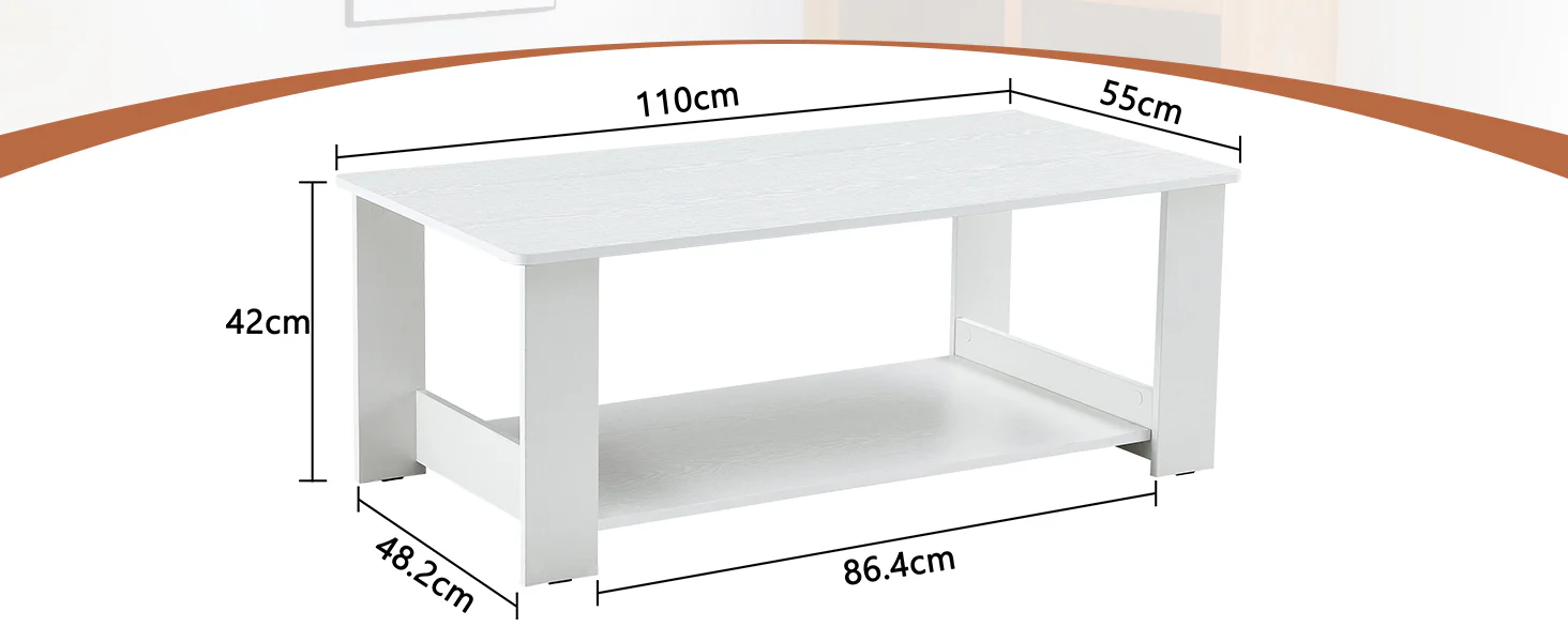 Side Table Modern Simple 110x55x42cm 2-Tier Storage White Wood Grain - Image 8