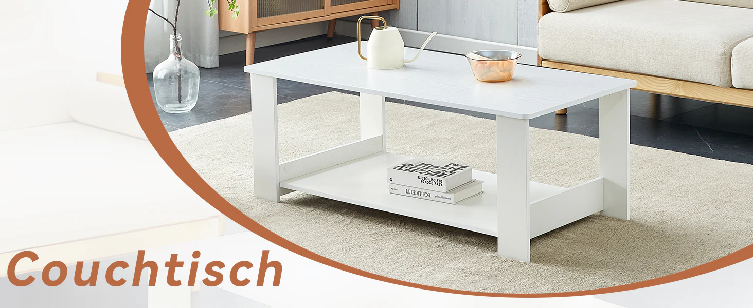 Side Table Modern Simple 110x55x42cm 2-Tier Storage White Wood Grain - Image 9