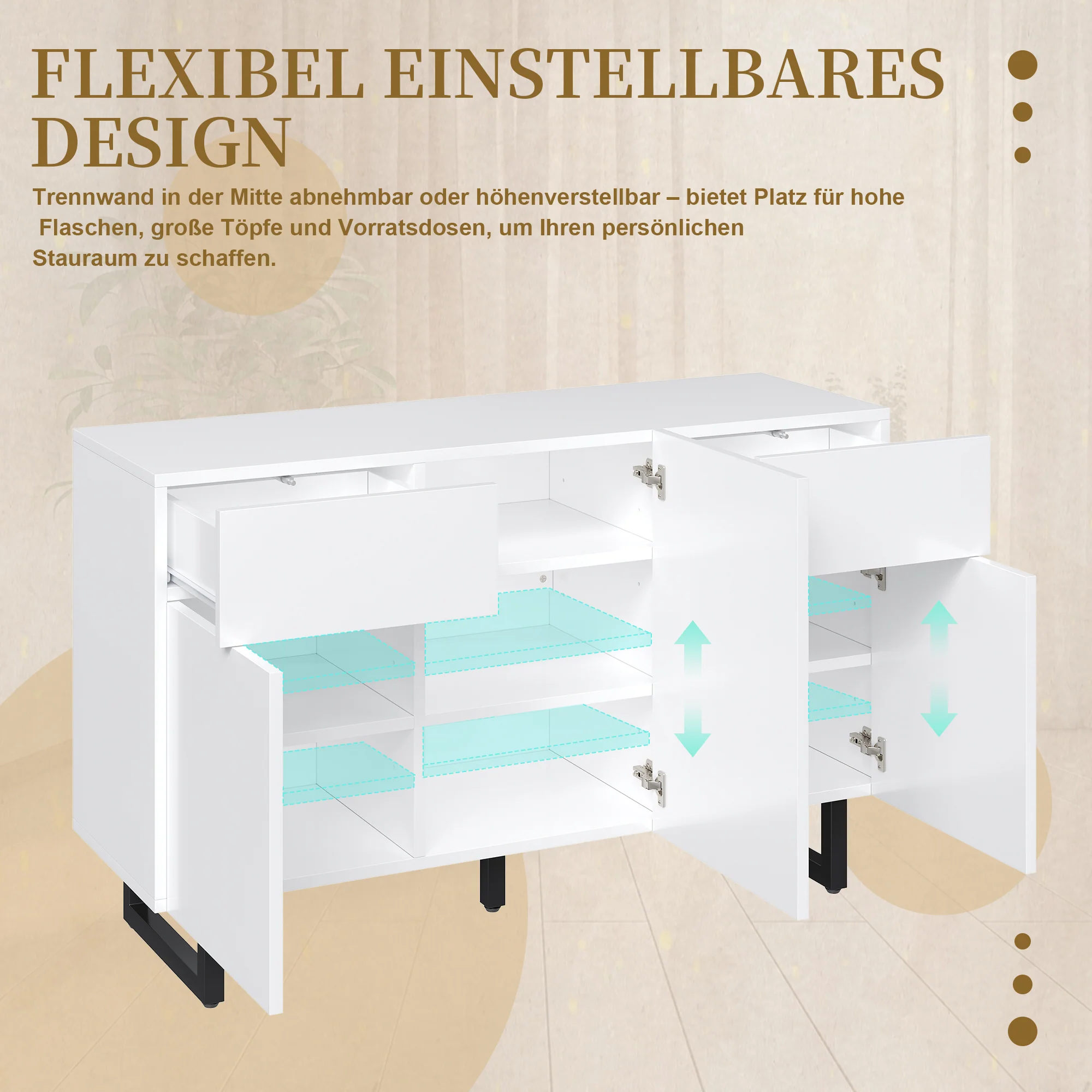 Sideboard 120cm Modern Storage Drawers Doors - White/Black - Image 7