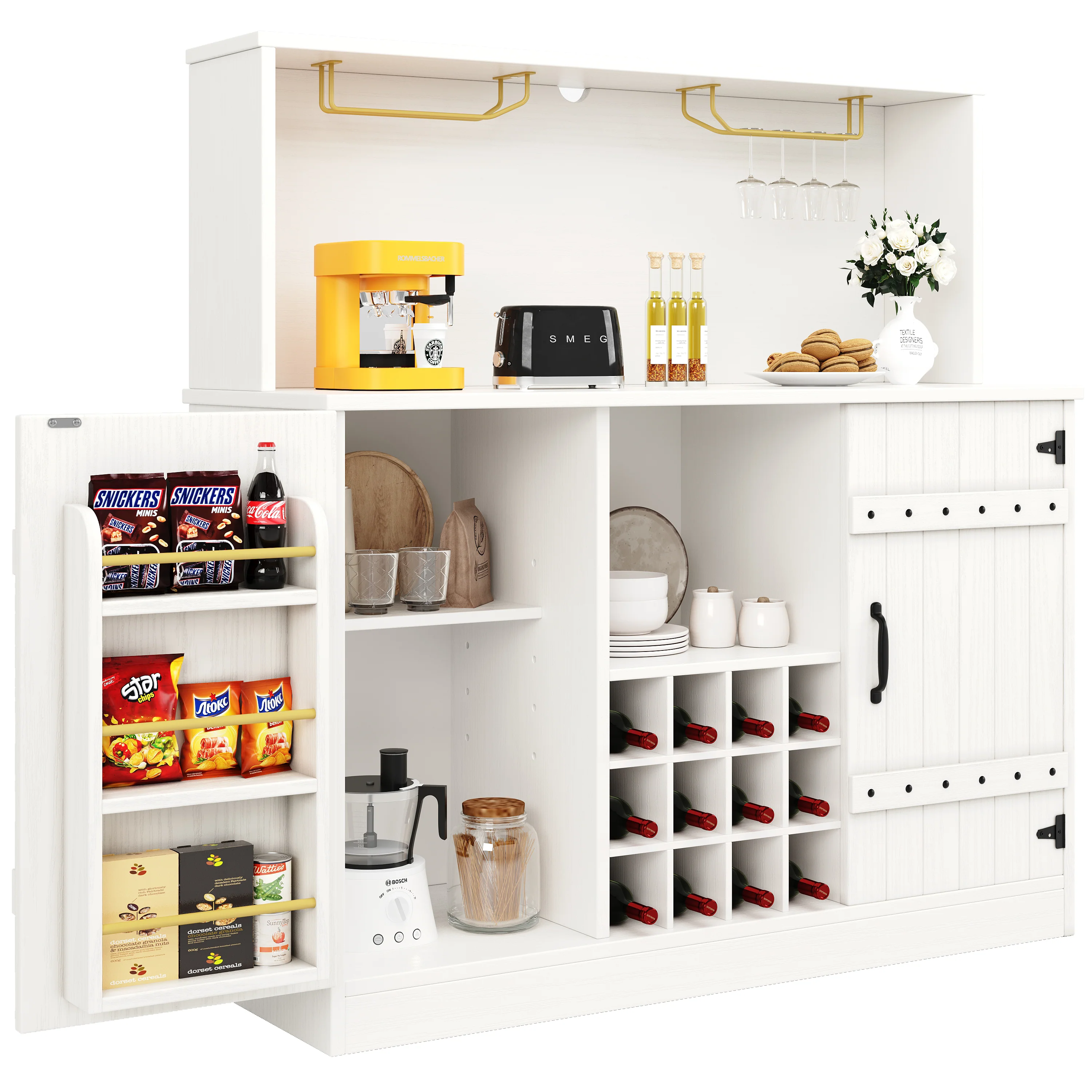 Sideboard 120x40x120cm Wine Glass Rack Storage Minimalist - White/Black - Image 3