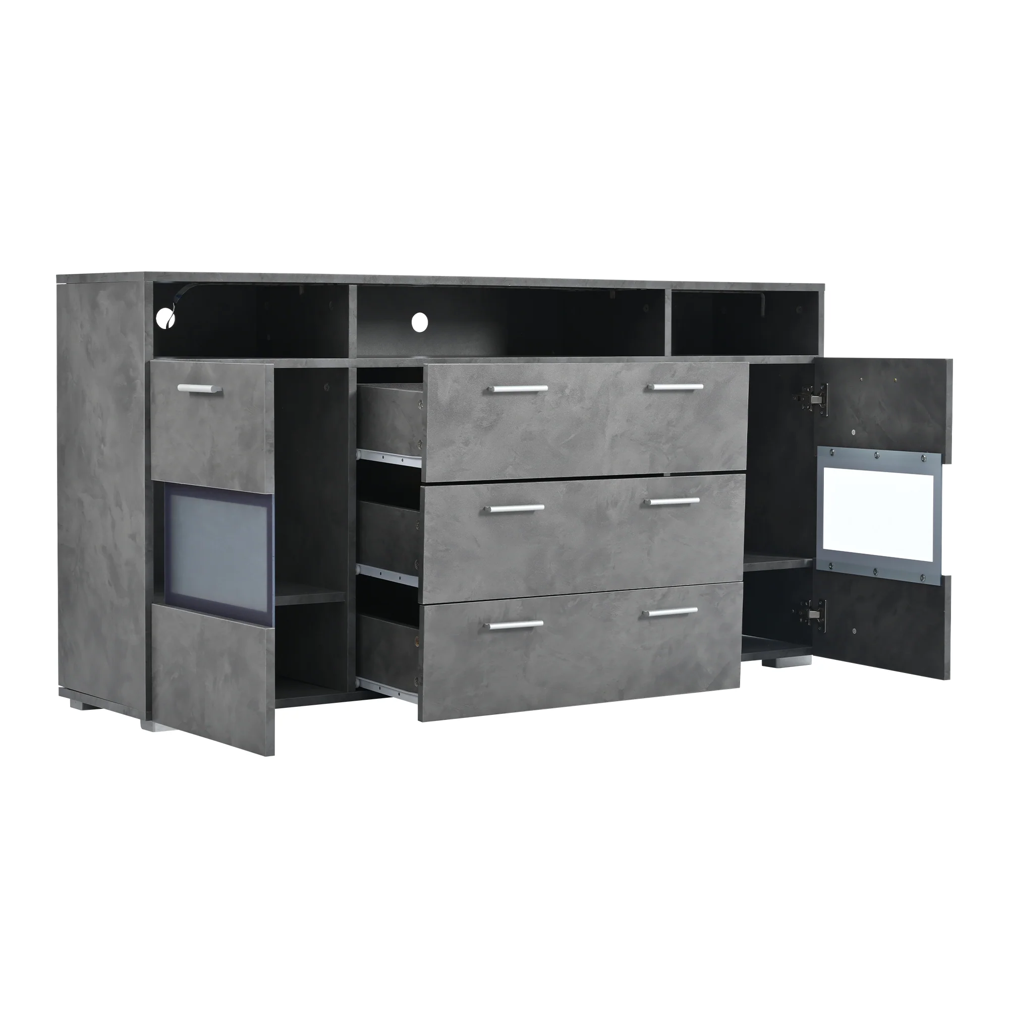 Sideboard 140cm LED 2 Doors 3 Drawers Acrylic Storage - Grey - Image 10