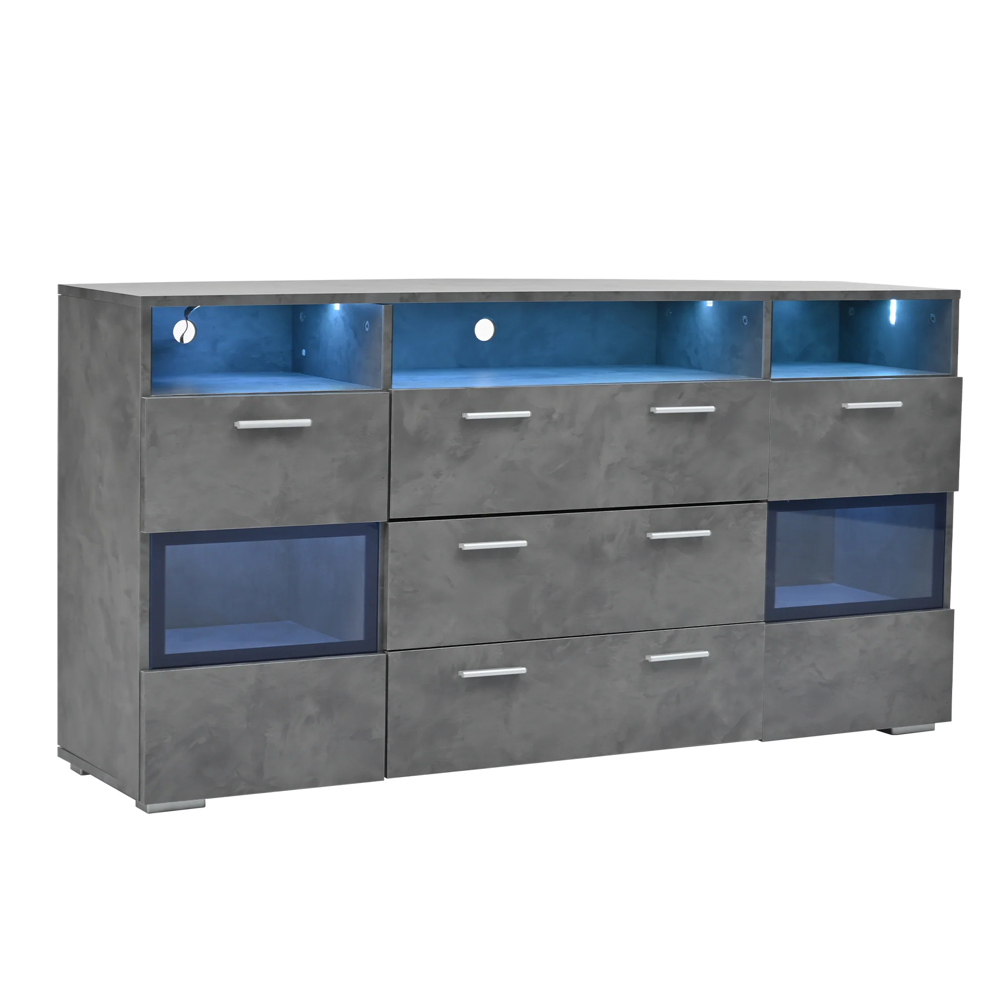 Sideboard 140cm LED 2 Doors 3 Drawers Acrylic Storage - Grey - Image 7