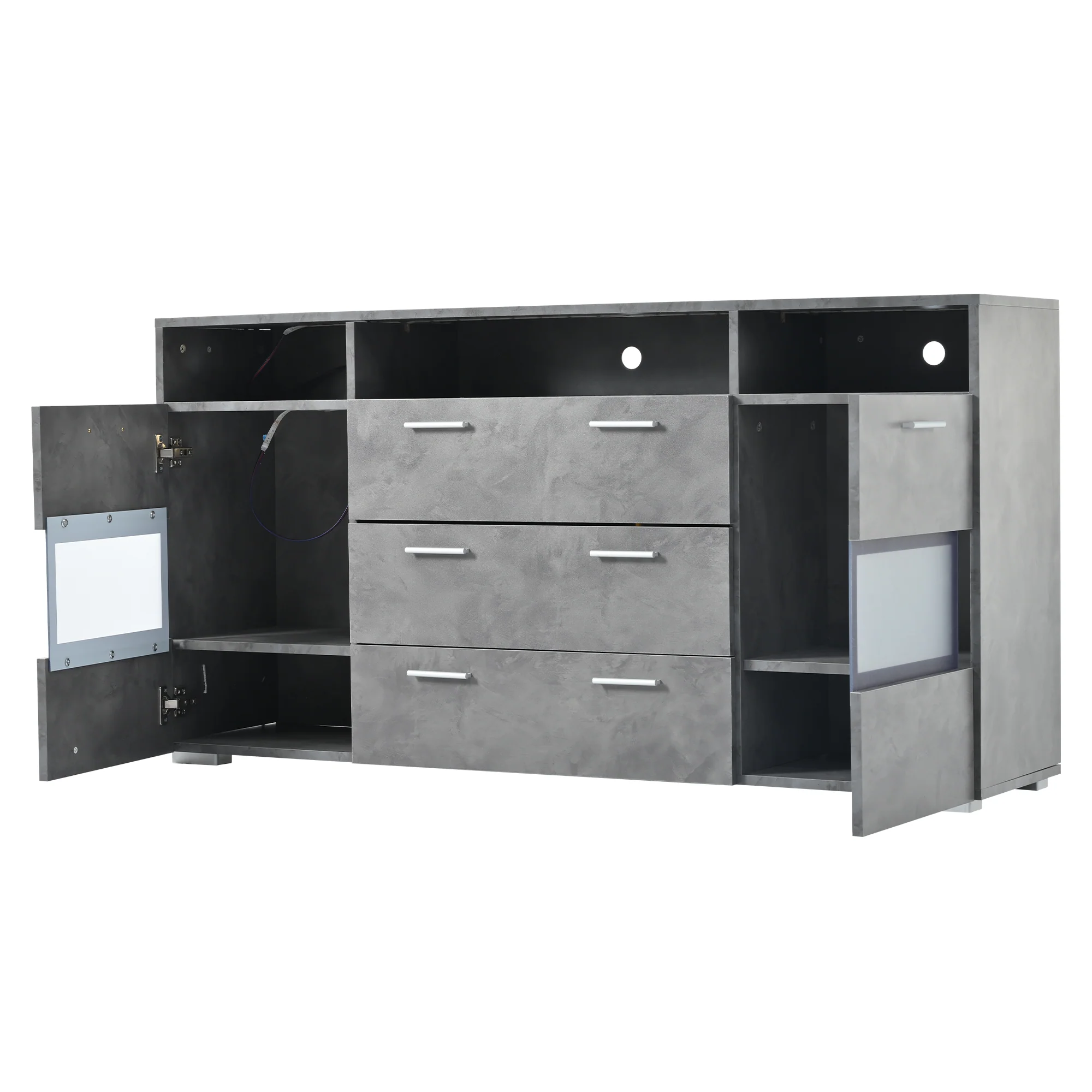 Sideboard 140cm LED 2 Doors 3 Drawers Acrylic Storage - Grey - Image 8