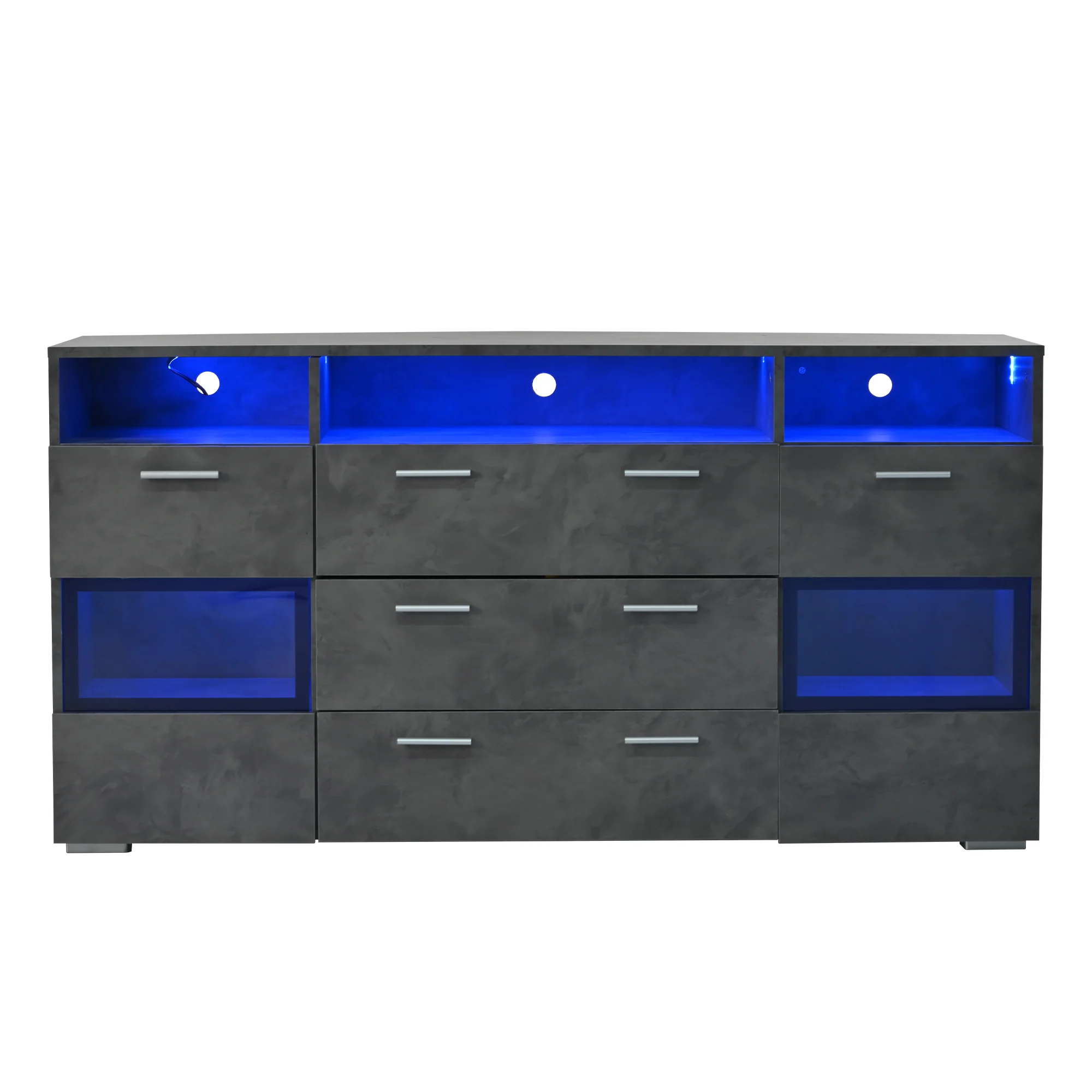 Sideboard 140cm LED 2 Doors 3 Drawers Acrylic Storage - Grey - Image 9