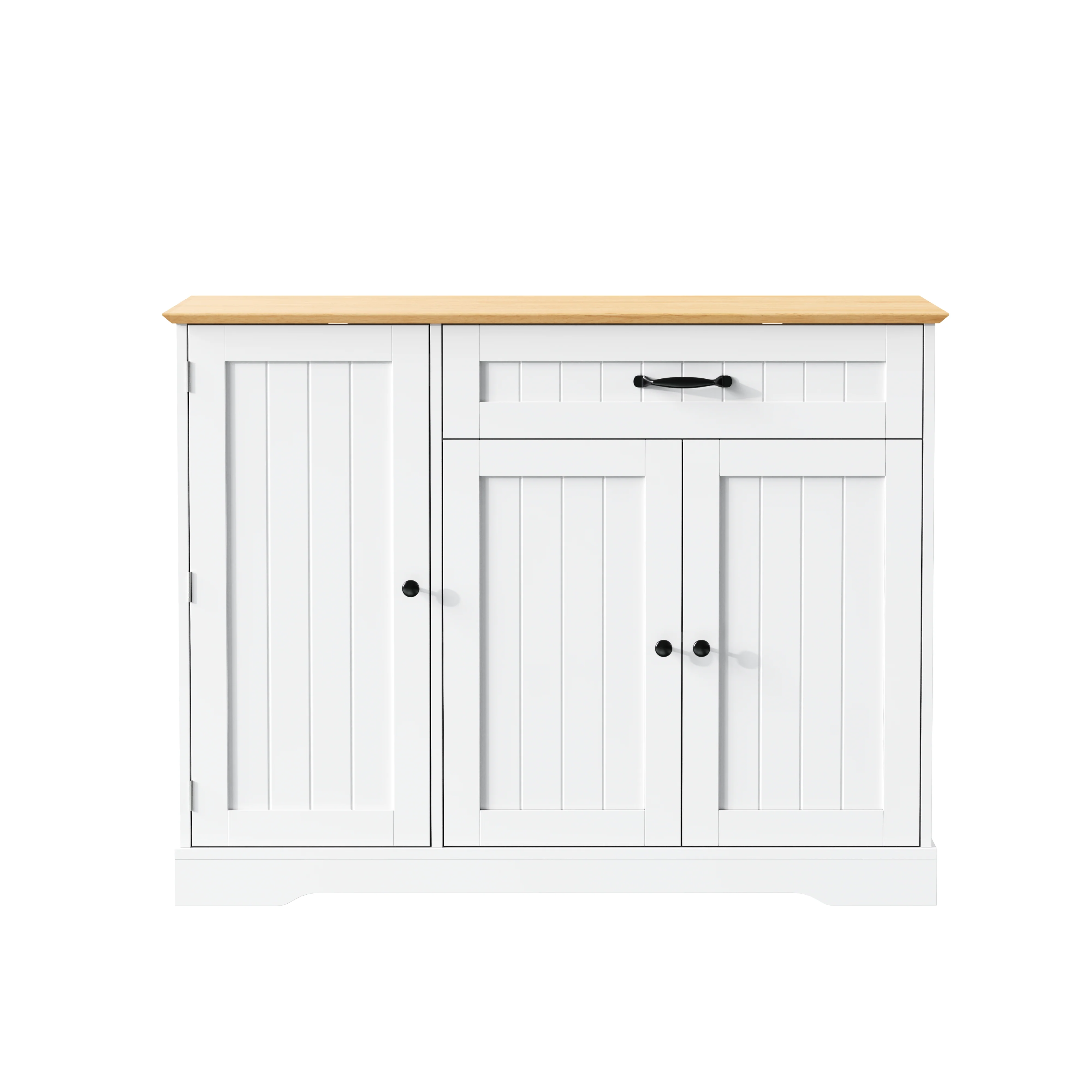 Sideboard 3 Doors 1 Drawer Storage Cabinet - White/Natural - Image 10