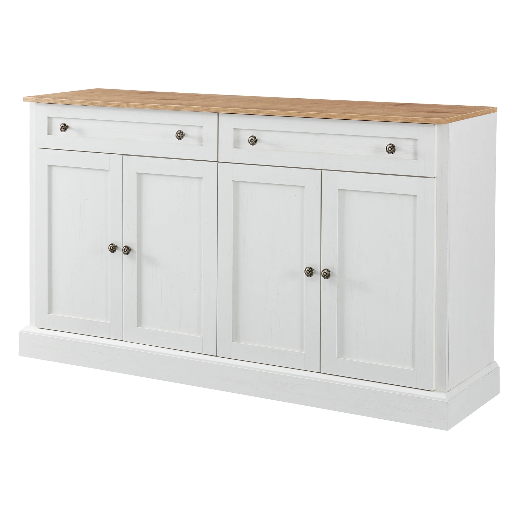 Sideboard, 4 Doors 2 Drawers, Modern Buffet, Antique White + Natural Wood - Image 10