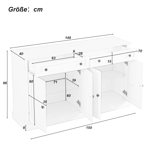 Sideboard, 4 Doors 2 Drawers, Modern Buffet, Antique White + Natural Wood - Image 5