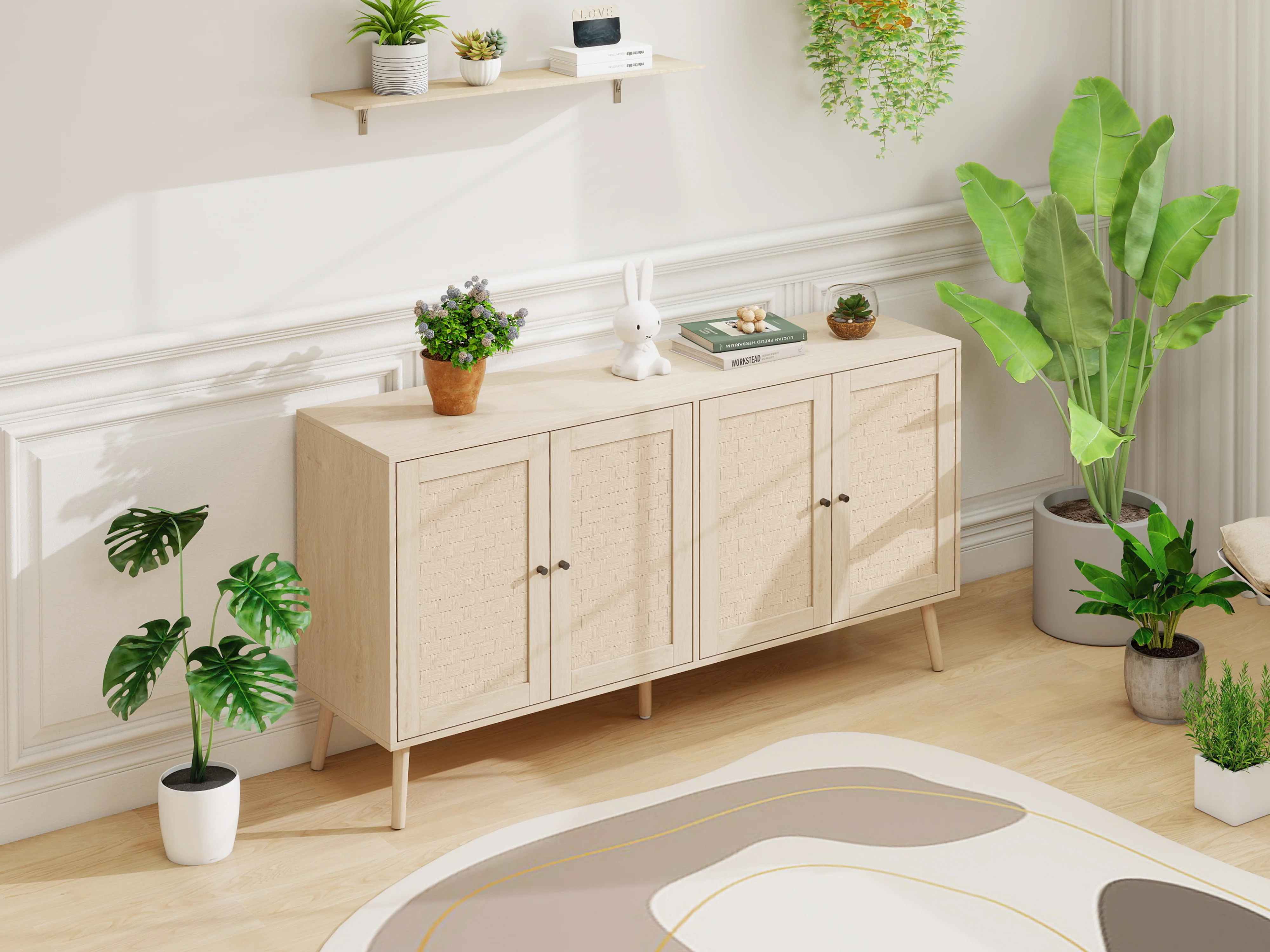 Sideboard 4 Doors Unique Wave Pattern 150x40x80cm - Wood Look - Image 3