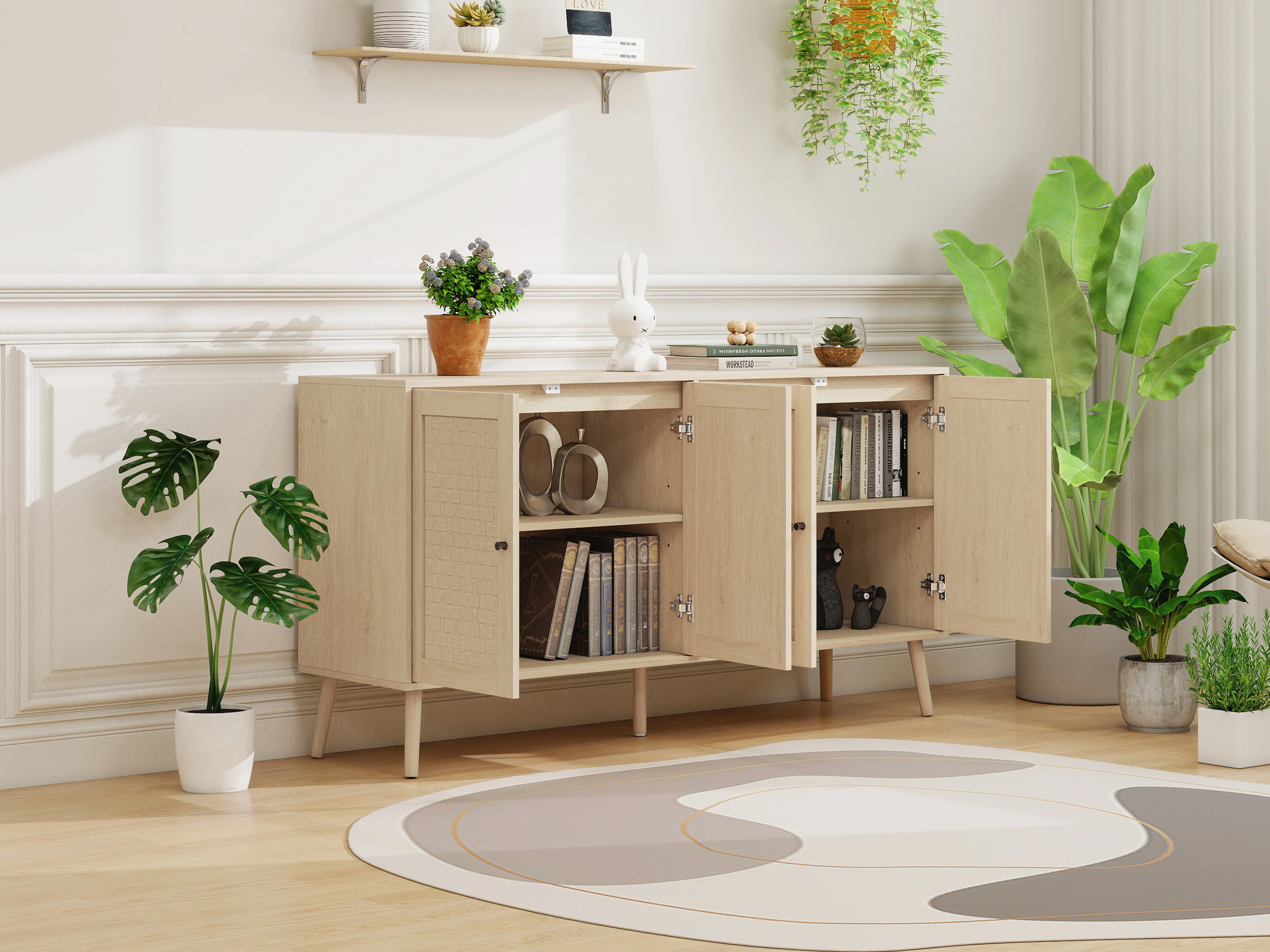 Sideboard 4 Doors Unique Wave Pattern 150x40x80cm - Wood Look - Image 4