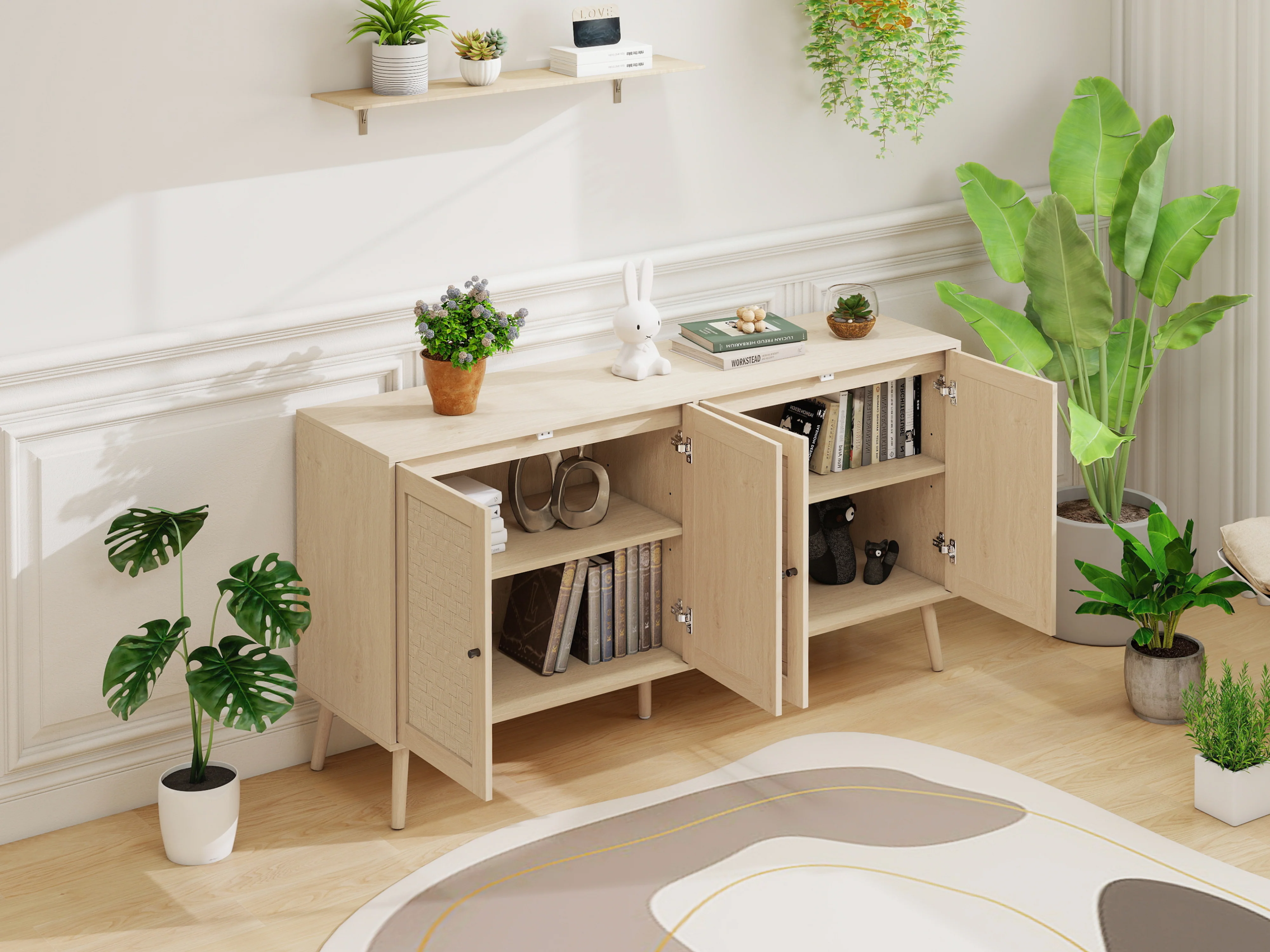 Sideboard 4 Doors Unique Wave Pattern 150x40x80cm - Wood Look - Image 6