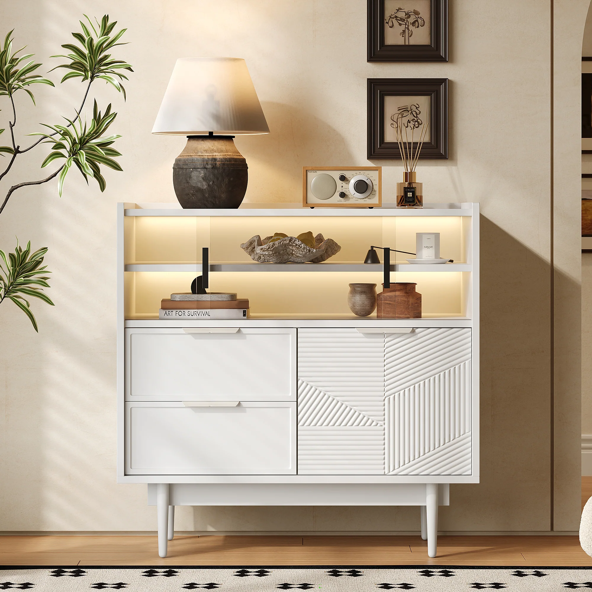 Sideboard 80cm Wide Light Strip Glass Door