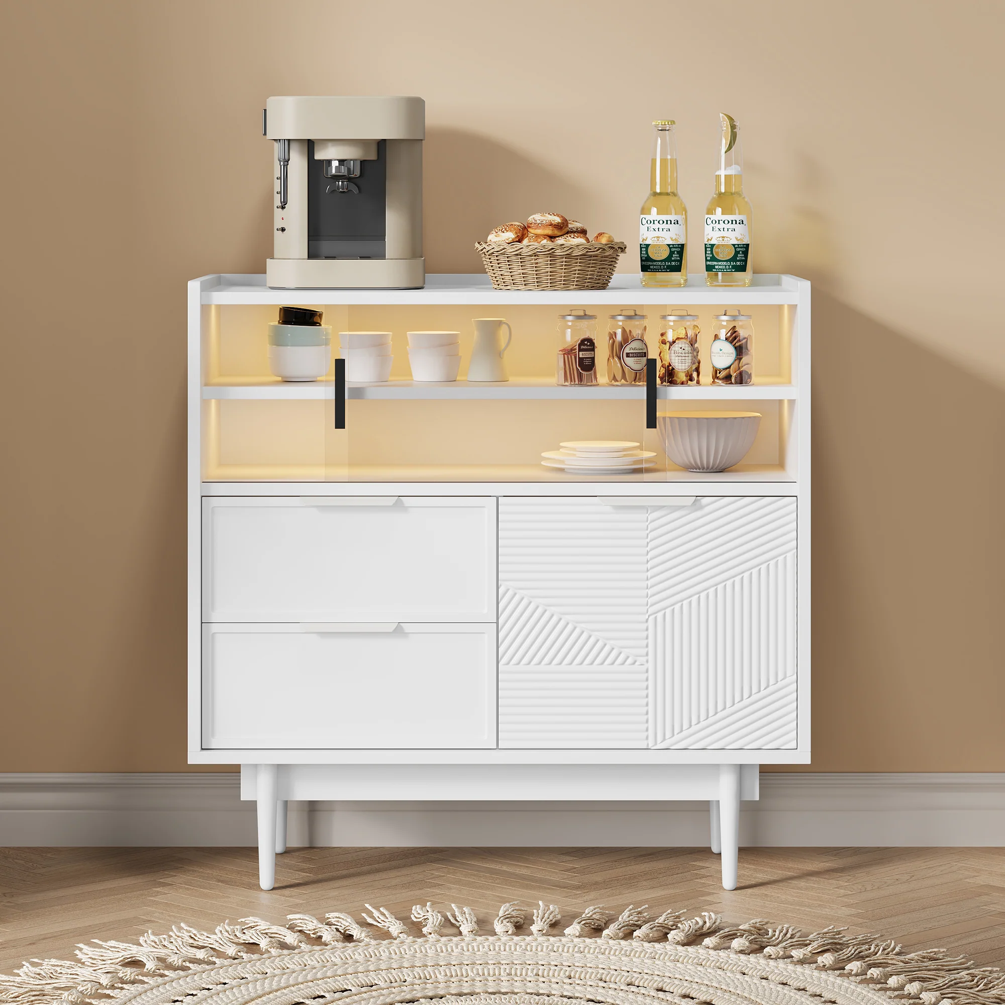 Sideboard 80cm Wide Light Strip Glass Door - Image 2