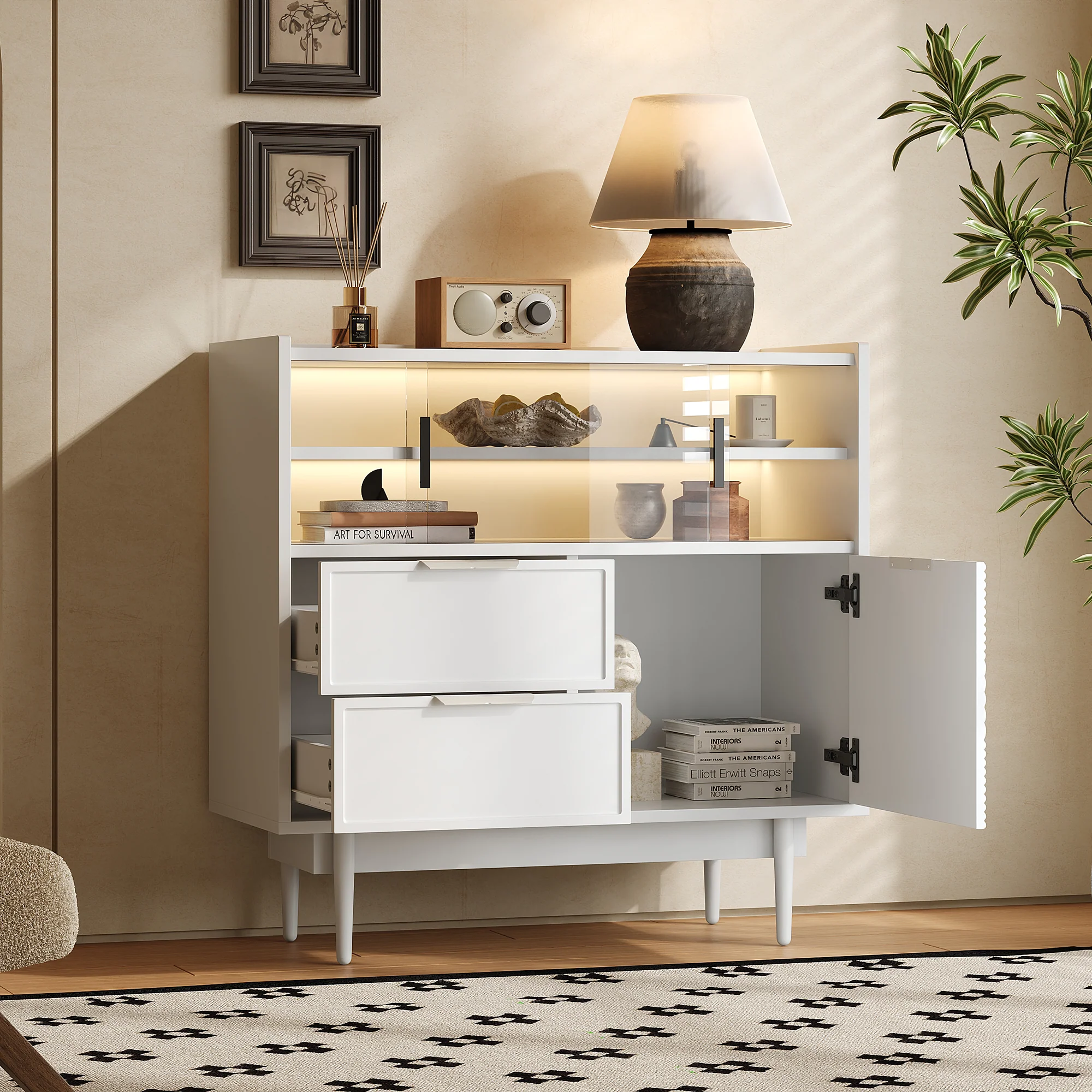 Sideboard 80cm Wide Light Strip Glass Door - Image 3